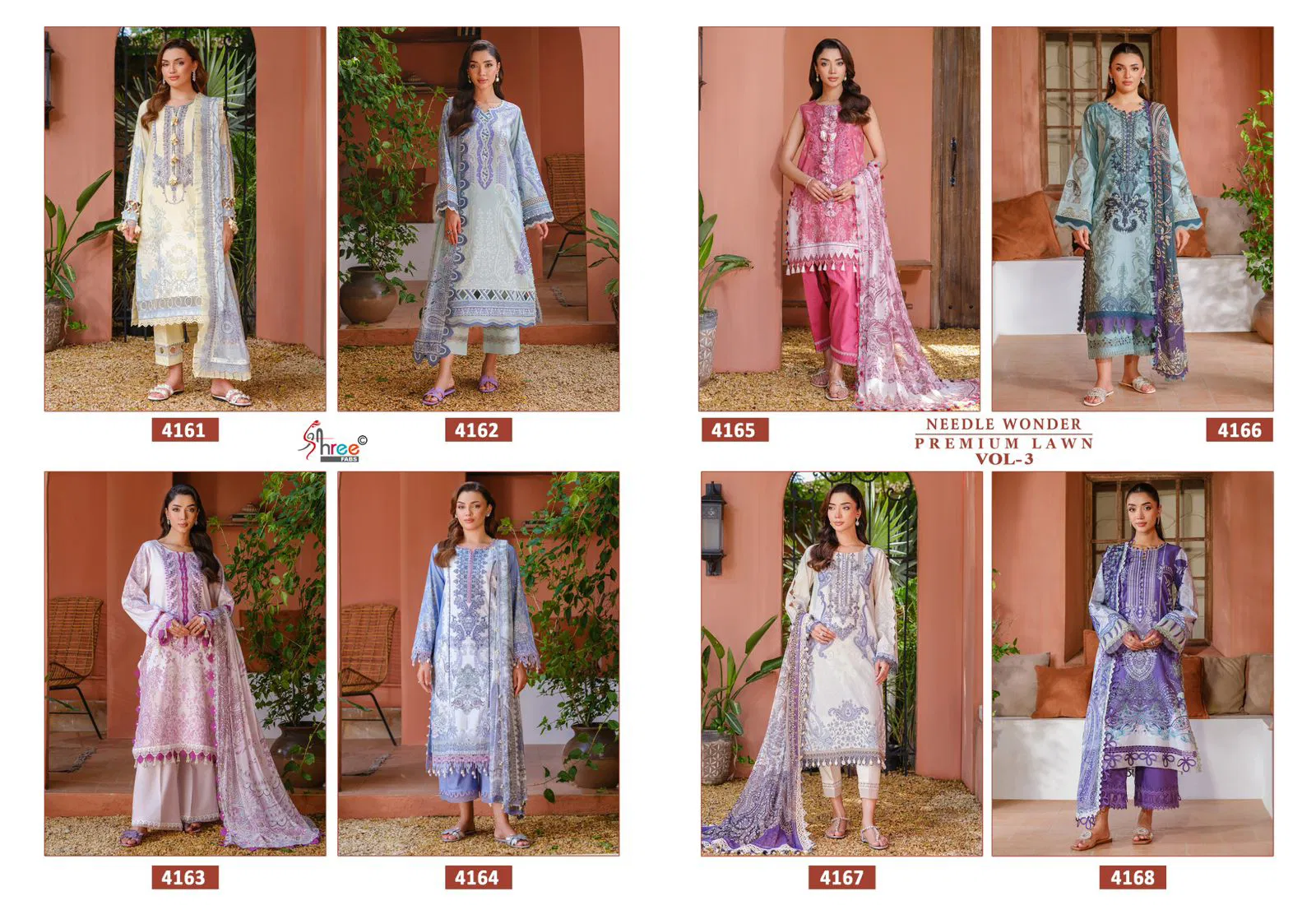 Shree Needle Wonder Premium Lawn Vol 3 Chiffon Dupatta Pakistani Suits