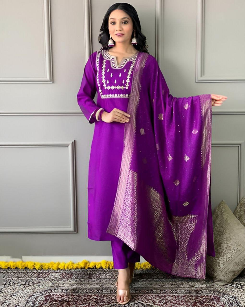 NCO 32 HYD Viscose Pv Chanderi Cotton Embroidery Sequins Kurti Bottom With Dupatta