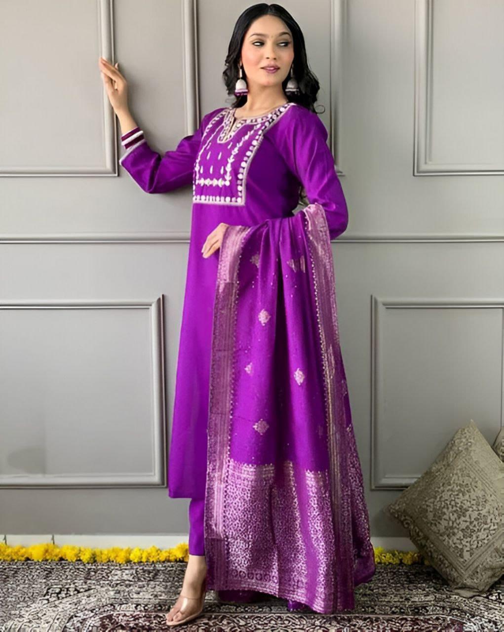 NCO 32 HYD Viscose Pv Chanderi Cotton Embroidery Sequins Kurti Bottom With Dupatta