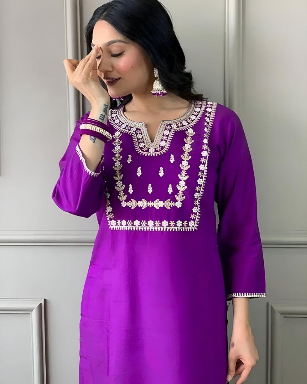 NCO 32 HYD Viscose Pv Chanderi Cotton Embroidery Sequins Kurti Bottom With Dupatta