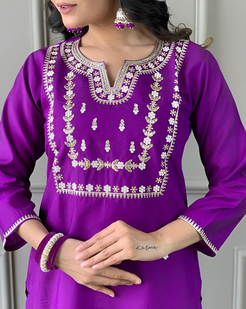 NCO 32 HYD Viscose Pv Chanderi Cotton Embroidery Sequins Kurti Bottom With Dupatta