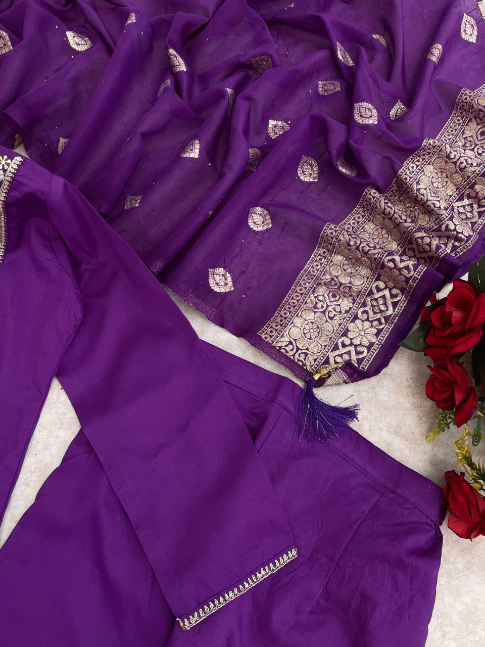 NCO 32 HYD Viscose Pv Chanderi Cotton Embroidery Sequins Kurti Bottom With Dupatta
