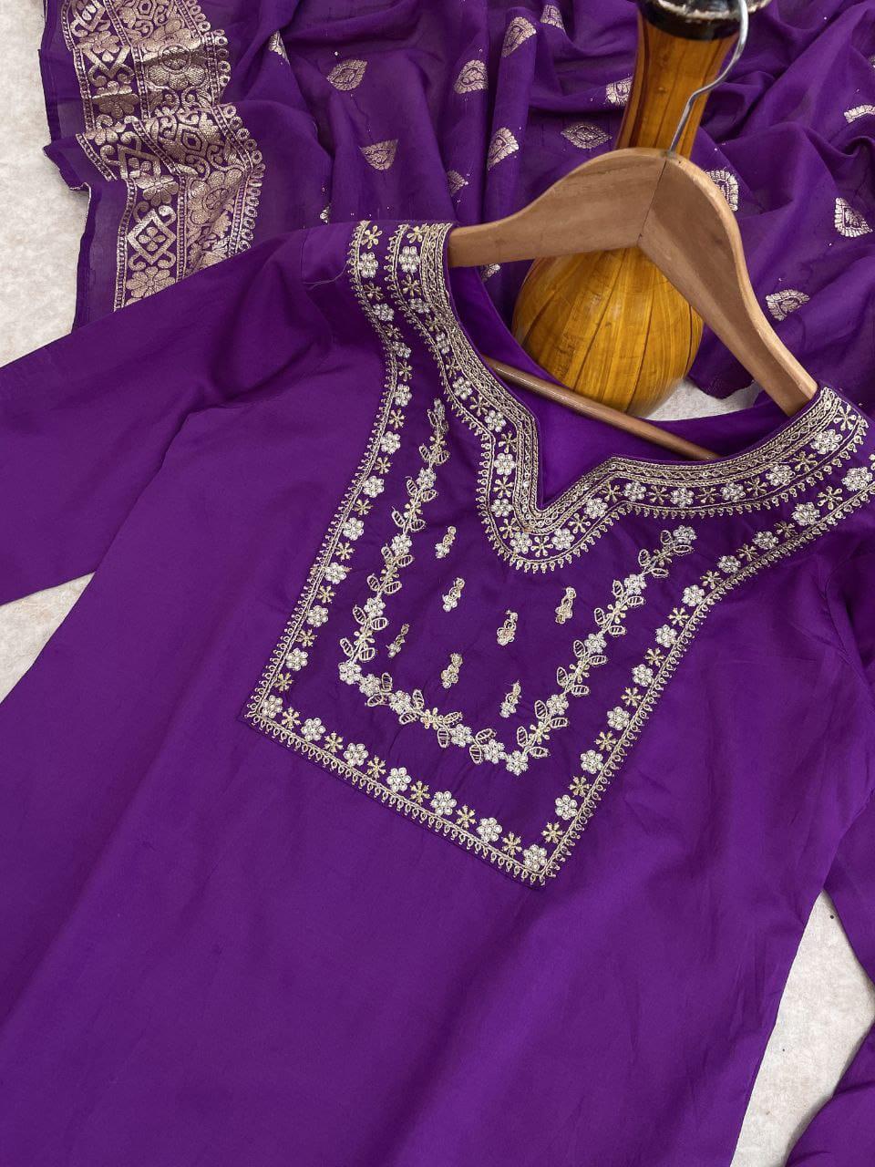 NCO 32 HYD Viscose Pv Chanderi Cotton Embroidery Sequins Kurti Bottom With Dupatta
