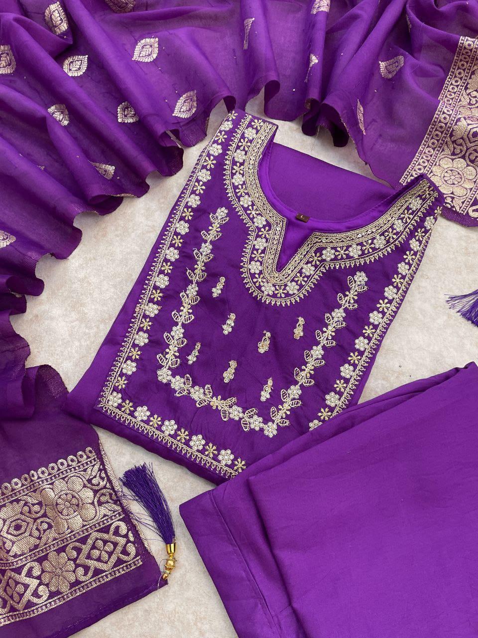 NCO 32 HYD Viscose Pv Chanderi Cotton Embroidery Sequins Kurti Bottom With Dupatta