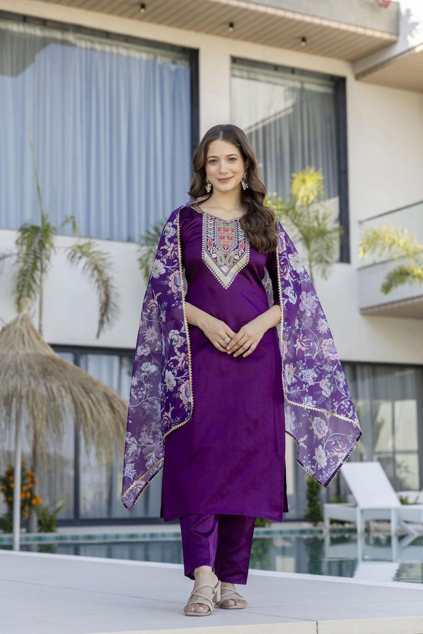 NCO 33 Pure Viscose Chanderi Cotton Silk Sequins Coading Embroidery Work Kurti Bottom With Dupatta