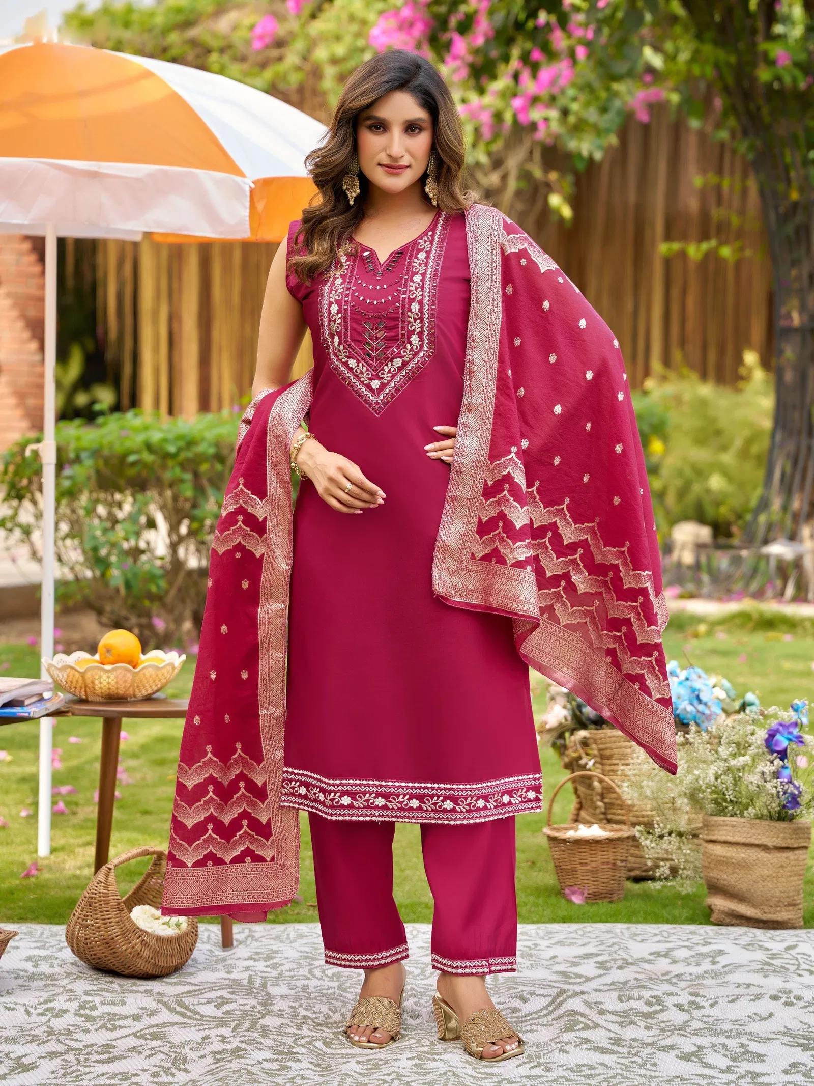 Naisha K 713 Roman With Manual Work Kurti Pant And Dupatta