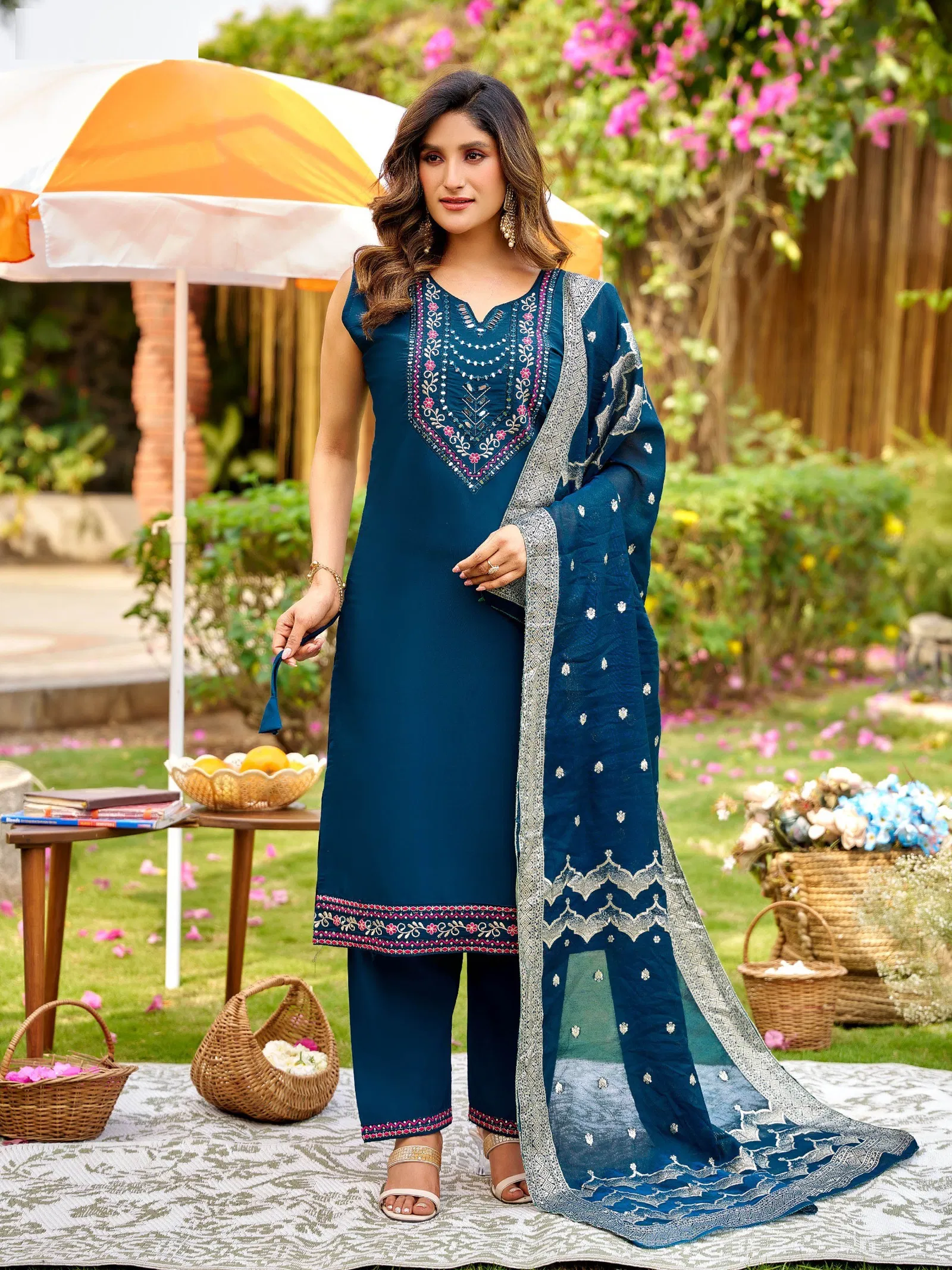 Naisha K 713 Roman With Manual Work Kurti Pant And Dupatta