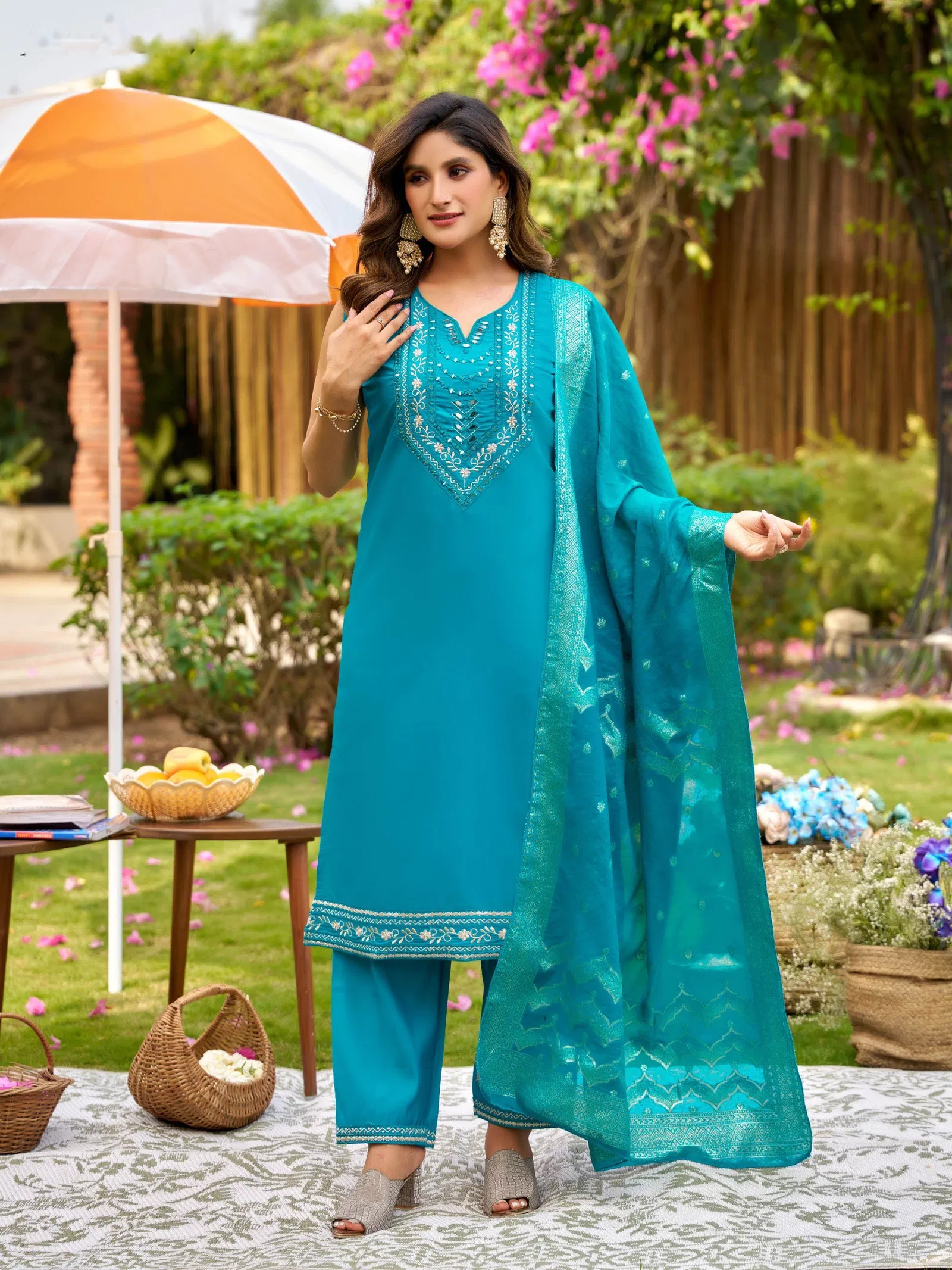 Naisha K 713 Roman With Manual Work Kurti Pant And Dupatta