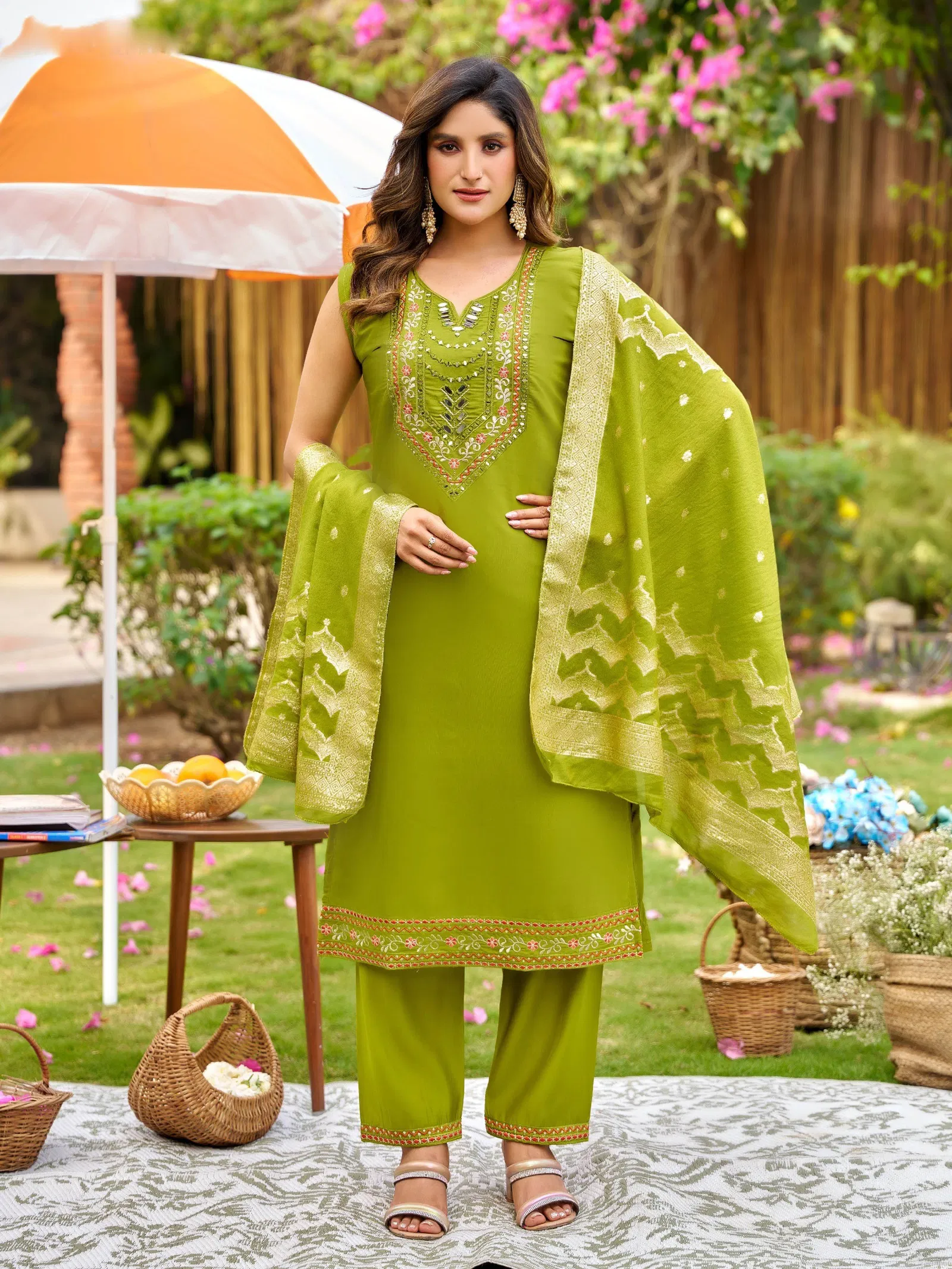 Naisha K 713 Roman With Manual Work Kurti Pant And Dupatta