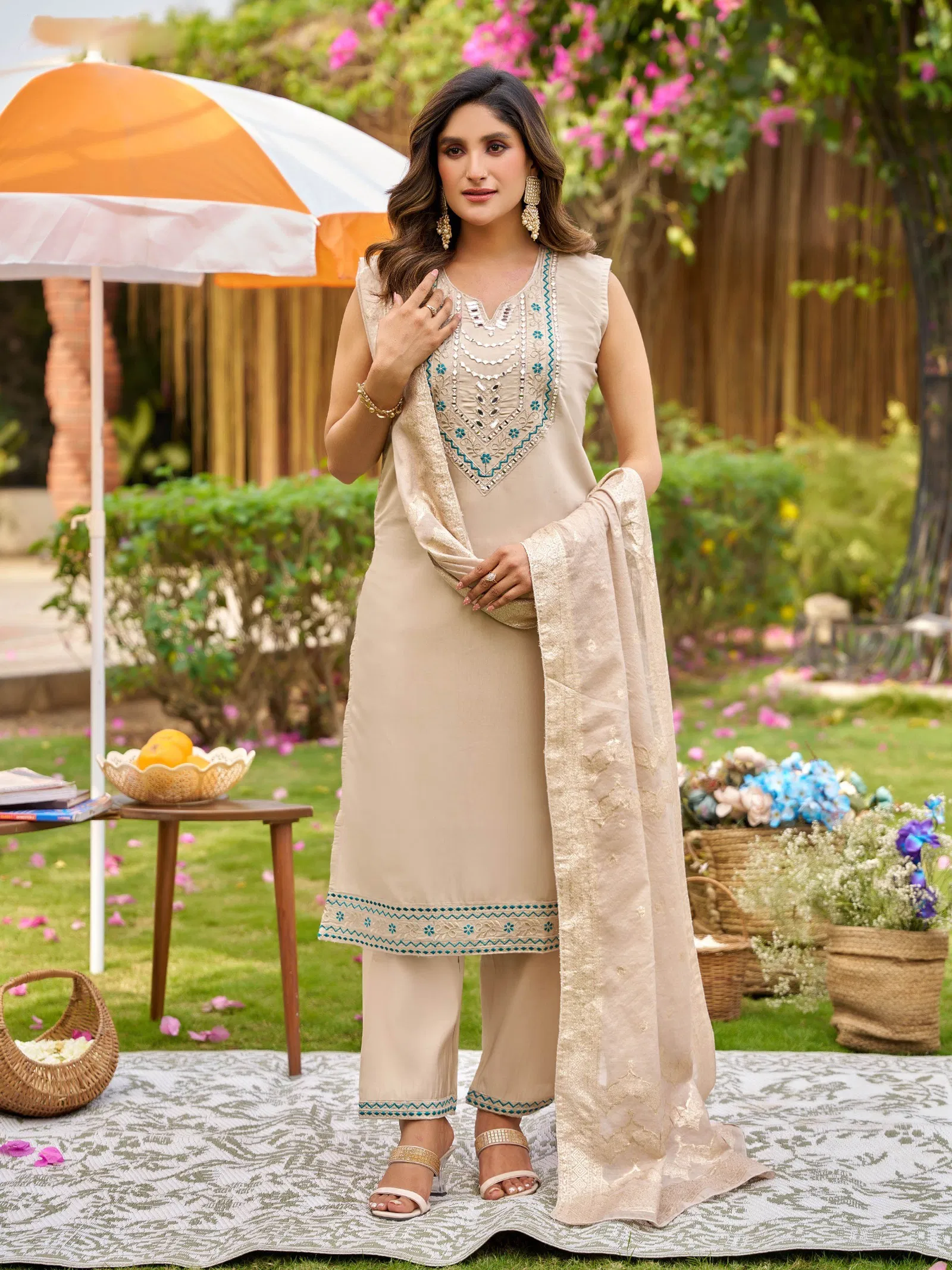 Naisha K 713 Roman With Manual Work Kurti Pant And Dupatta