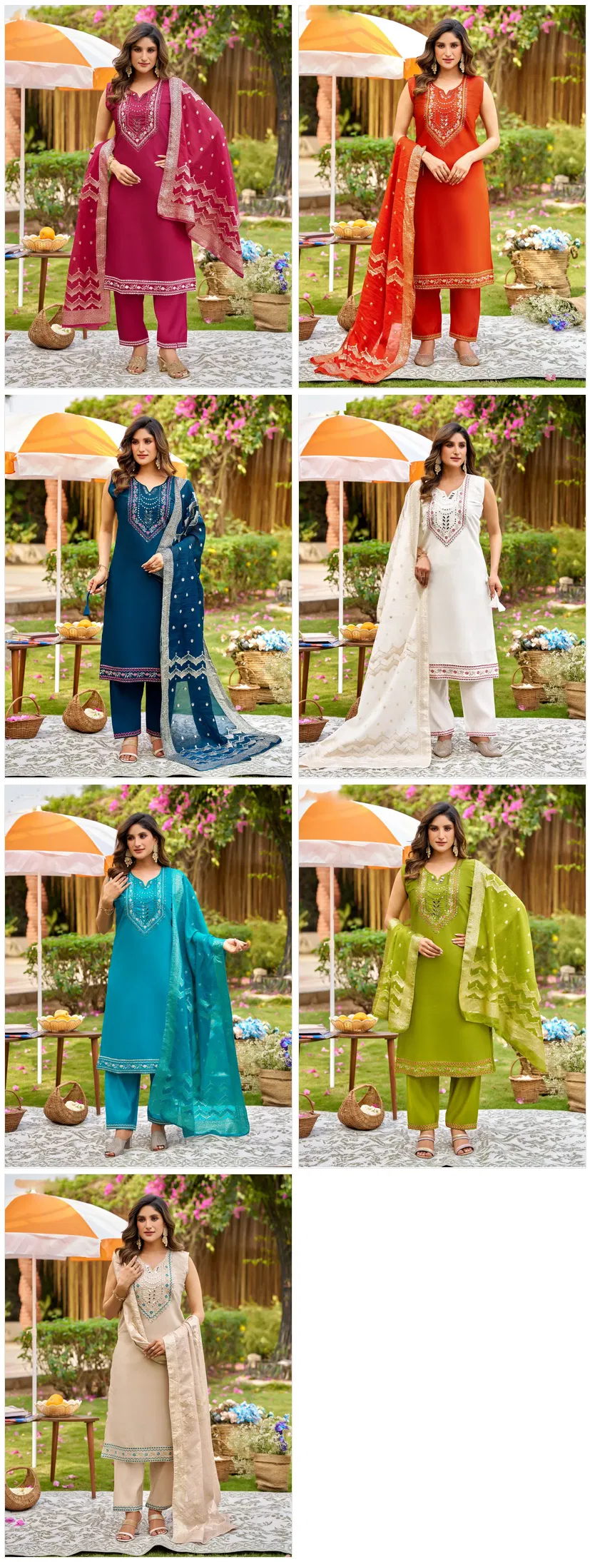 Naisha K 713 Roman With Manual Work Kurti Pant And Dupatta