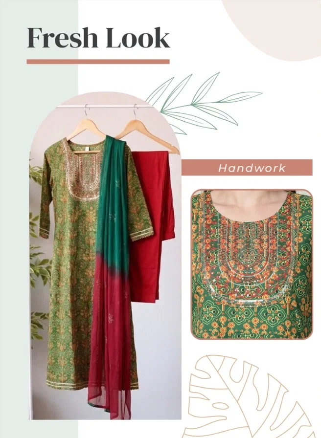 Nandini Janvi Pure Cambric Cotton Anarkali Top With Bottom And Dupatta