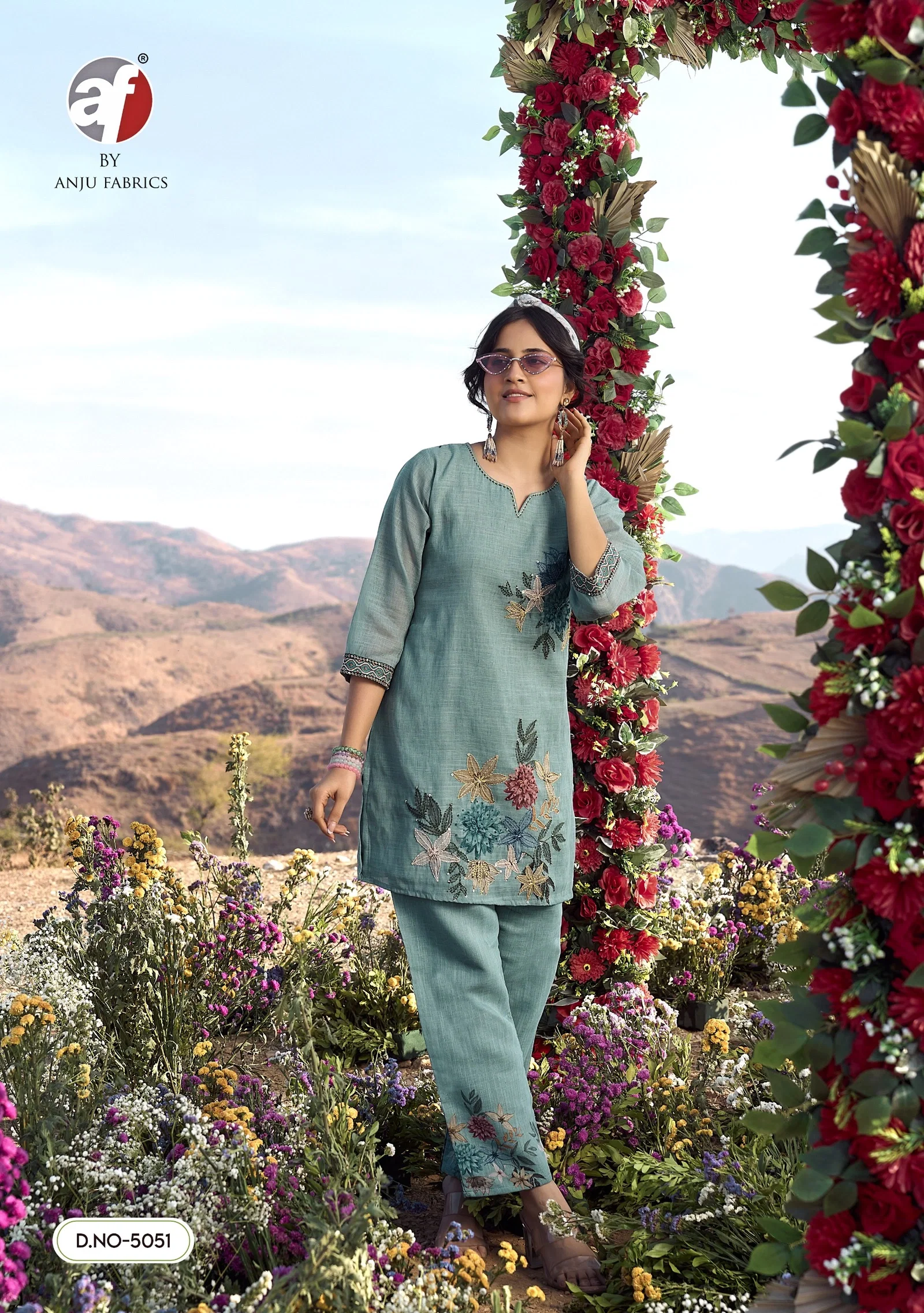 AF Royal Peacock Khadi Cotton Pure Knote Work Top With Bottom