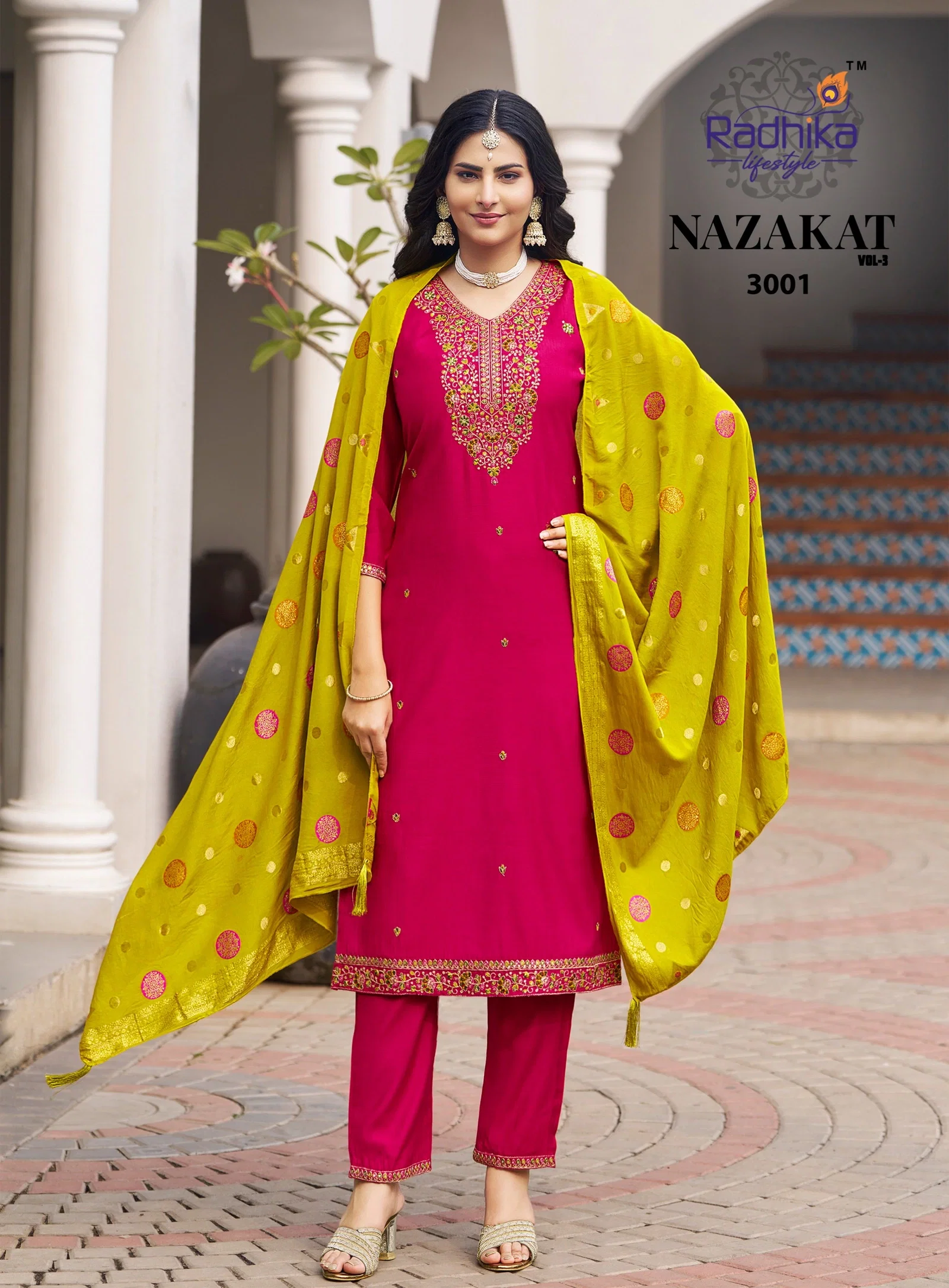 Radhika Nazakat Vol 3 Berlin Silk Muslin Straight Top With Bottom And Dupatta
