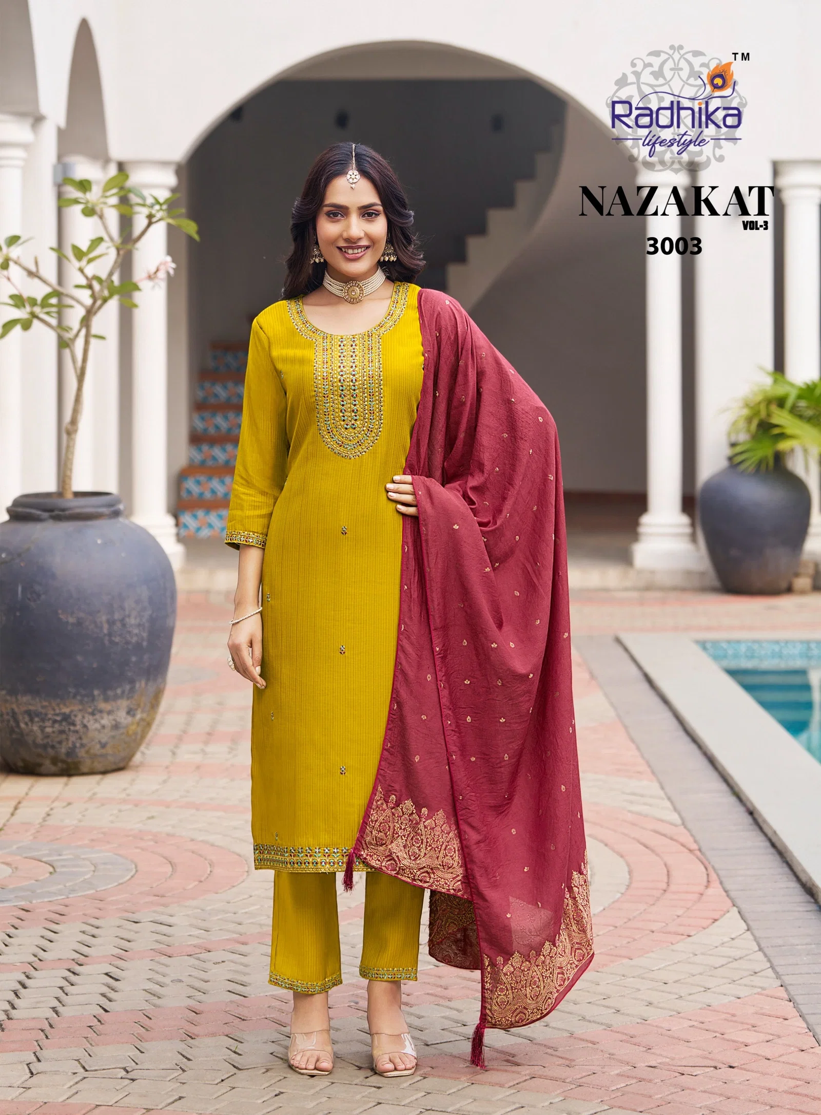 Radhika Nazakat Vol 3 Berlin Silk Muslin Straight Top With Bottom And Dupatta