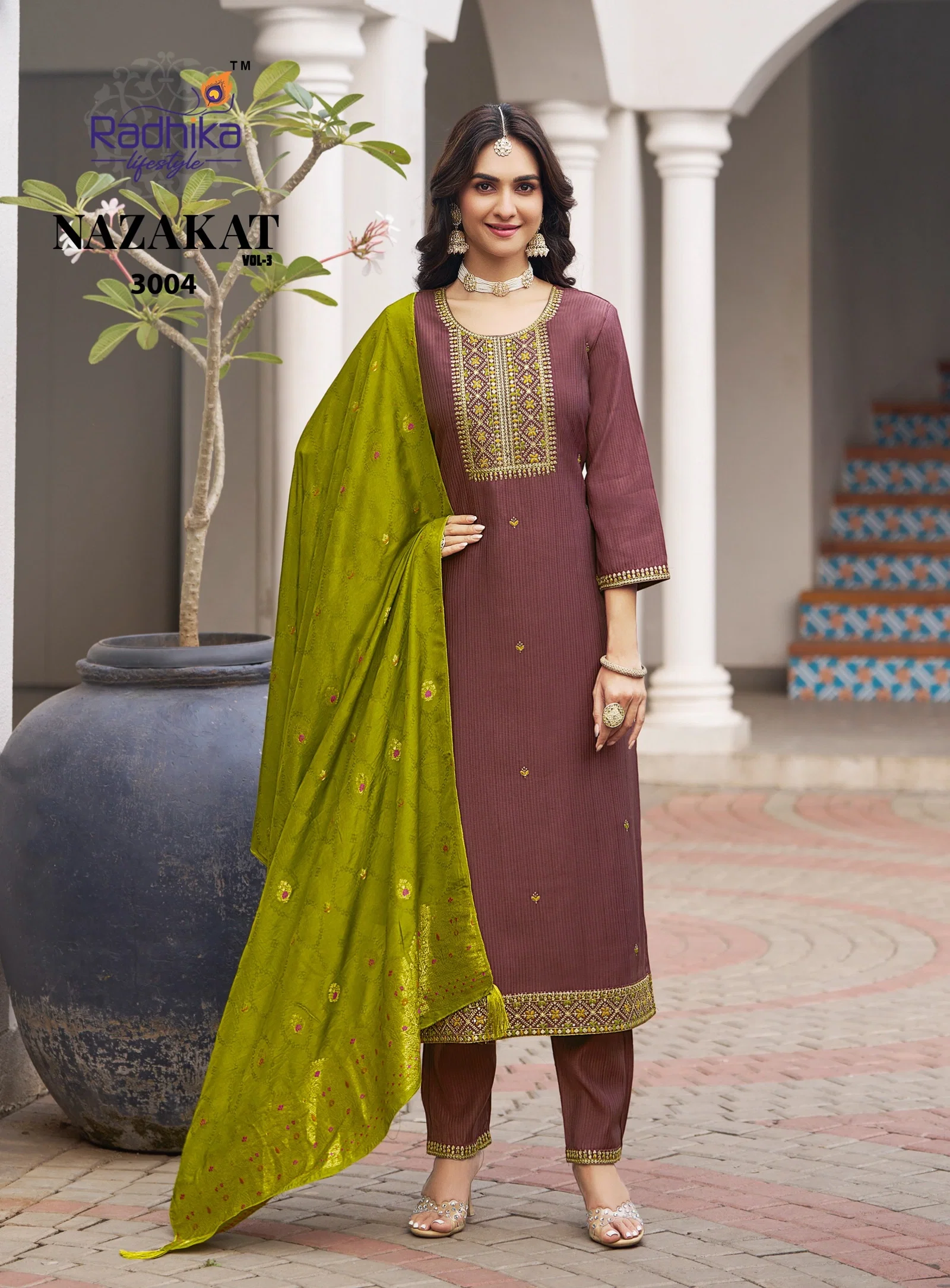 Radhika Nazakat Vol 3 Berlin Silk Muslin Straight Top With Bottom And Dupatta