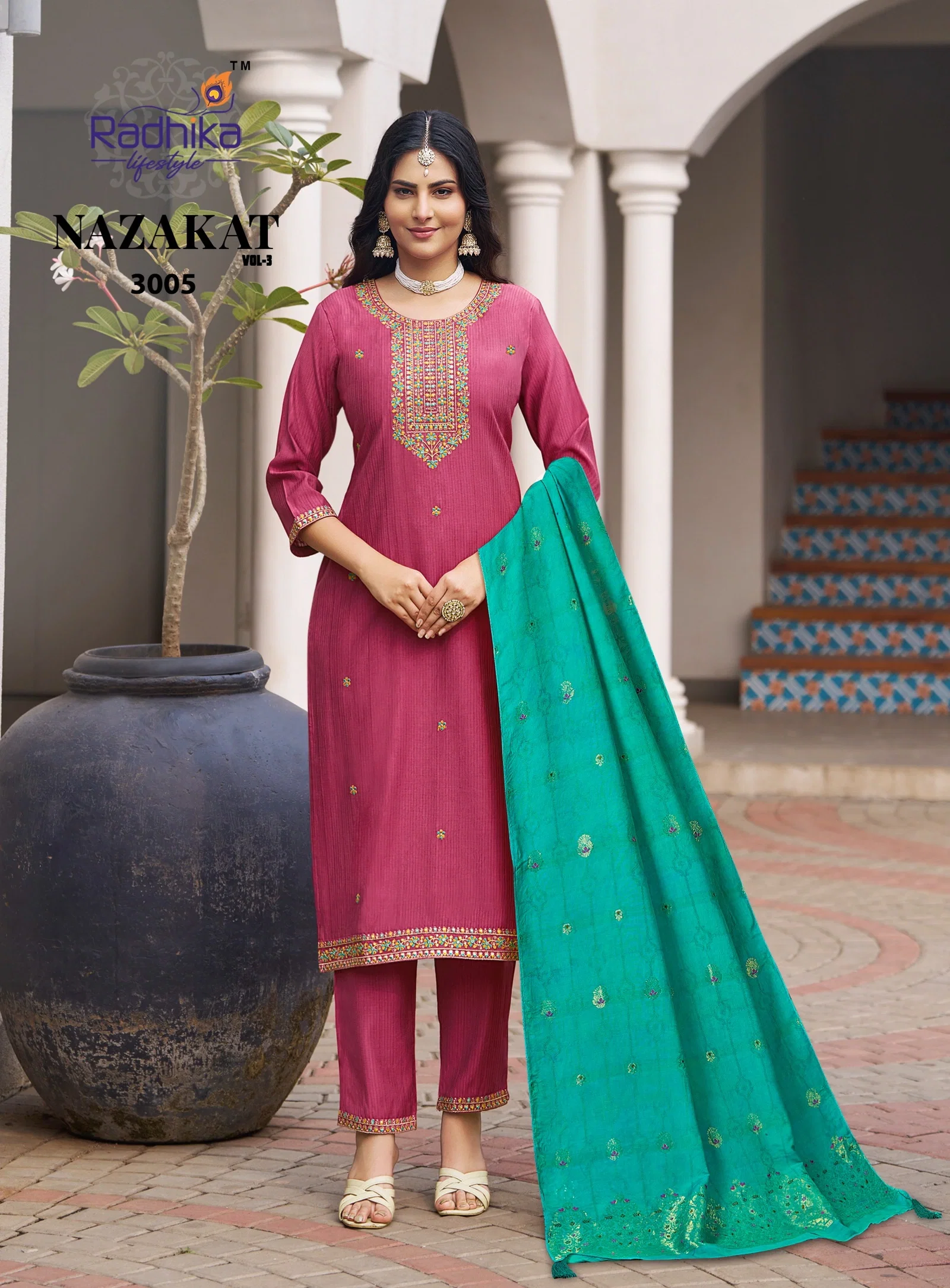 Radhika Nazakat Vol 3 Berlin Silk Muslin Straight Top With Bottom And Dupatta