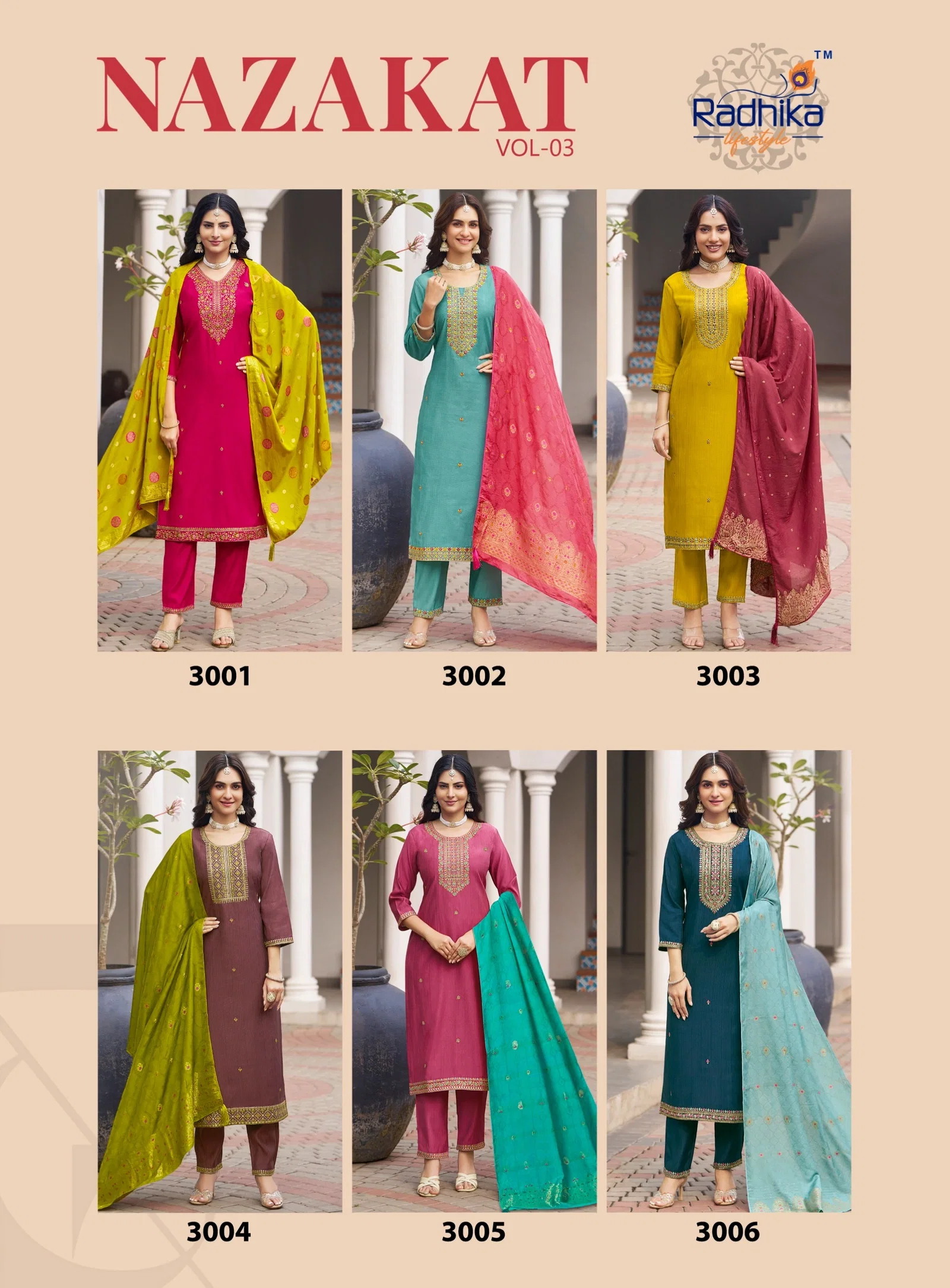 Radhika Nazakat Vol 3 Berlin Silk Muslin Straight Top With Bottom And Dupatta