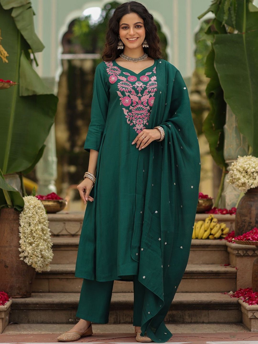 NCO 37 Viscose Rayon Heavy Sequins Embroidery Work Kurti Bottom With Dupatta