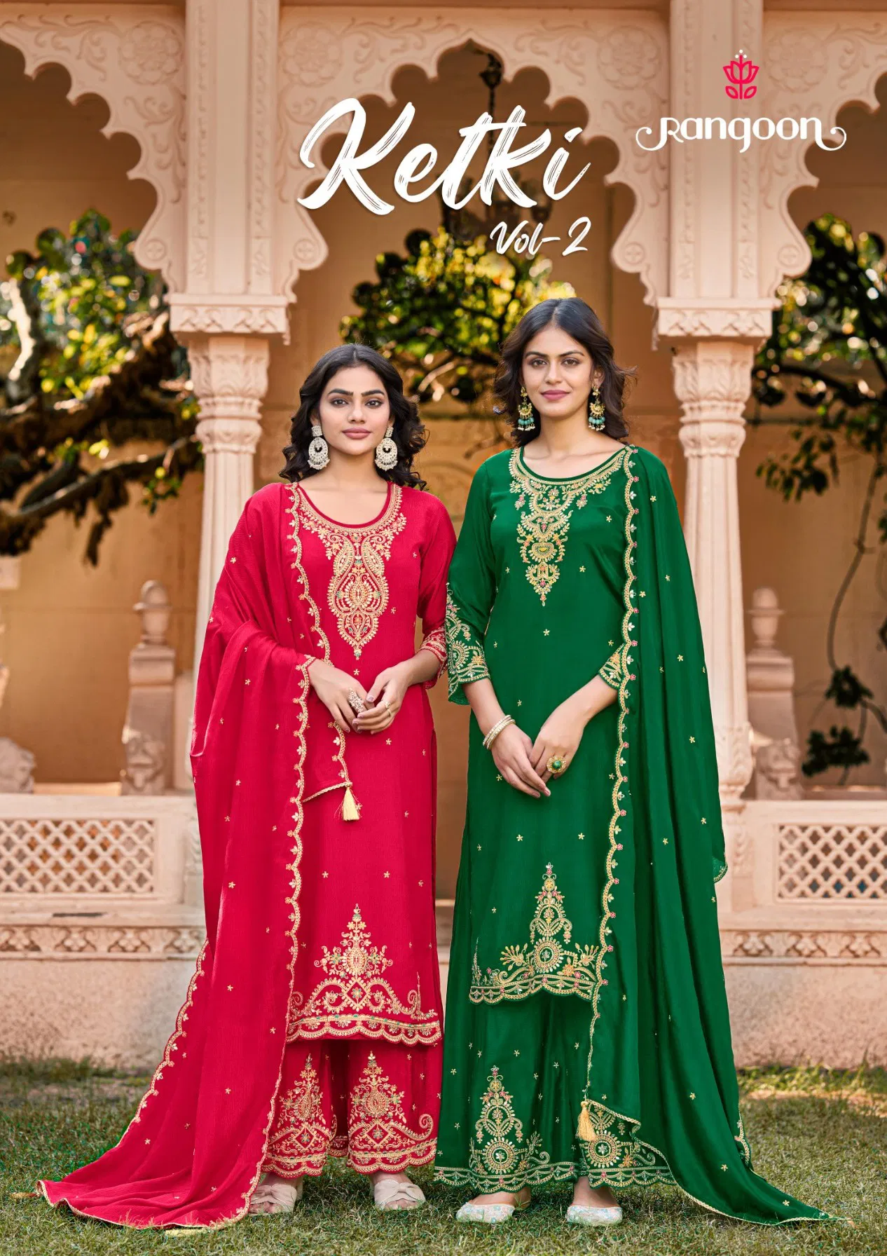 Rangoon Ketki Vol 2 Chinon With Hand Mirror Work Top Bottom And Dupatta