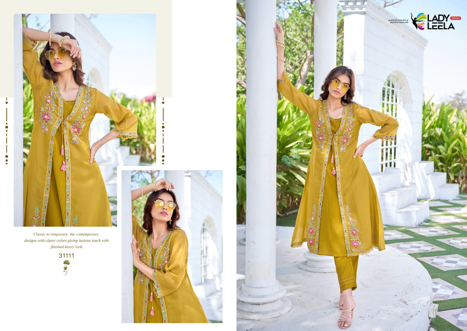 Lady Leela Floral Shimmer Organza Handwork And Embroidery Kurti With Bottom