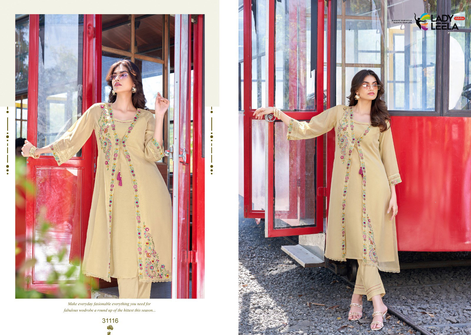 Lady Leela Floral Shimmer Organza Handwork And Embroidery Kurti With Bottom