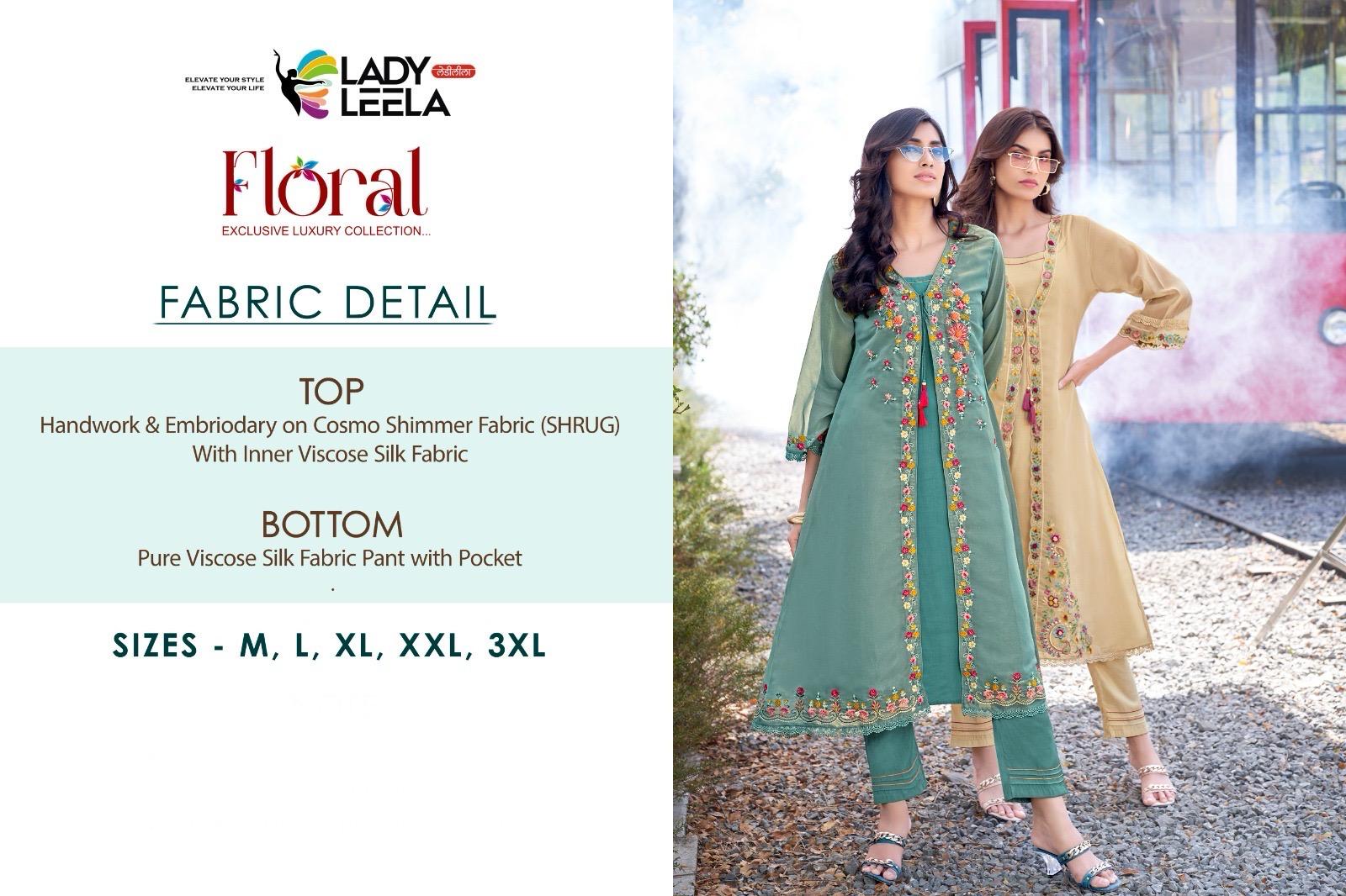 Lady Leela Floral Shimmer Organza Handwork And Embroidery Kurti With Bottom