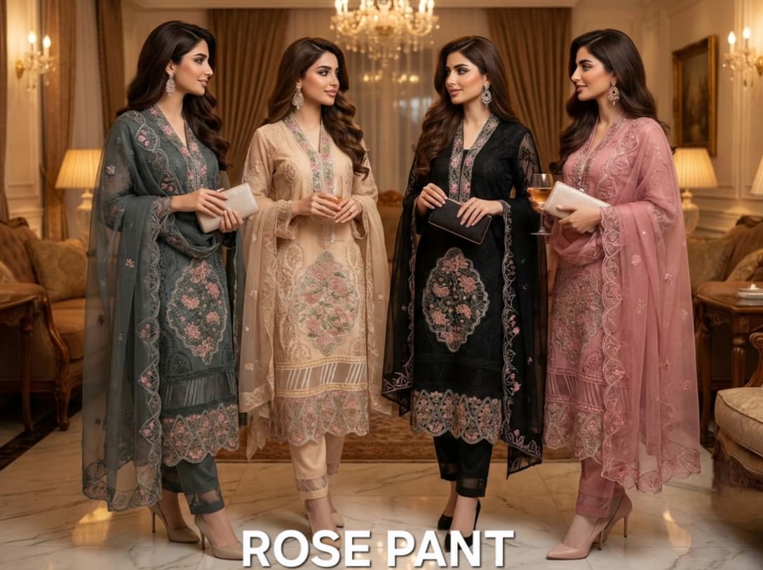 FM Rose Handwork Pant Linen Organza Pakistani Readymade Collection