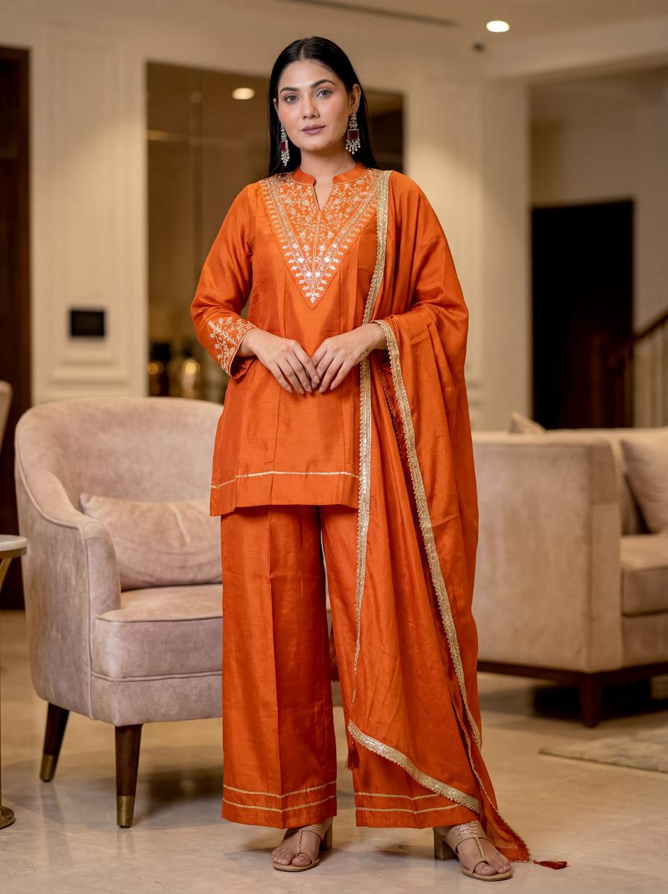 NCO 39 CP Vichitra Silk Embroidery Sequins Work Kurti Bottom With Dupatta
