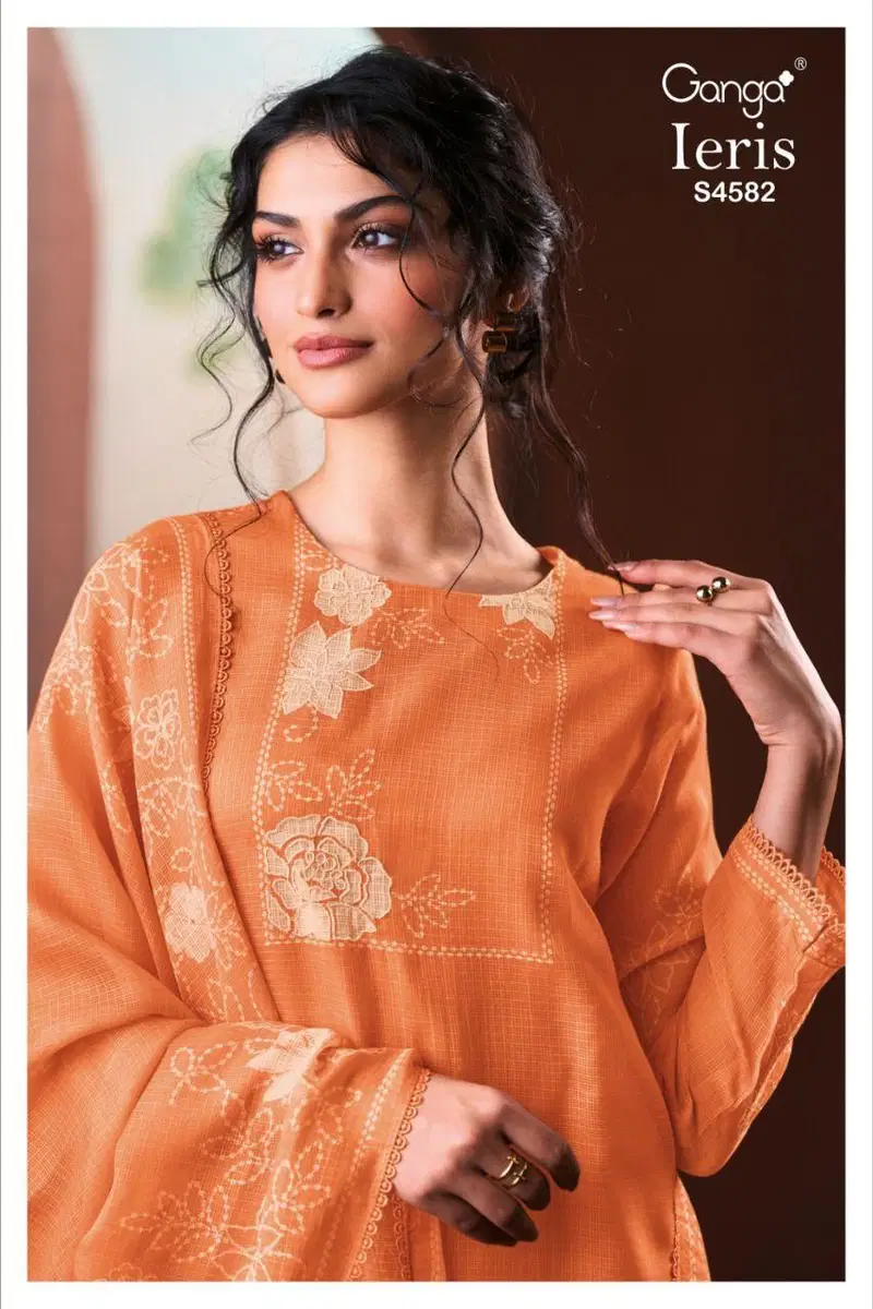 Ganga Ieris 4582 Bemberg Kota Printed Embroidery Dress Material