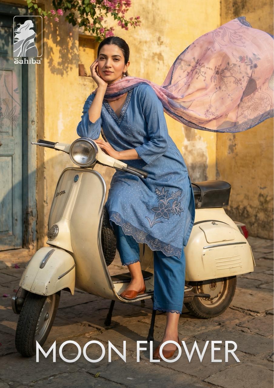 Sahiba Moon Flower Lawn Cotton Digital Print Handwork Salwar Kameez