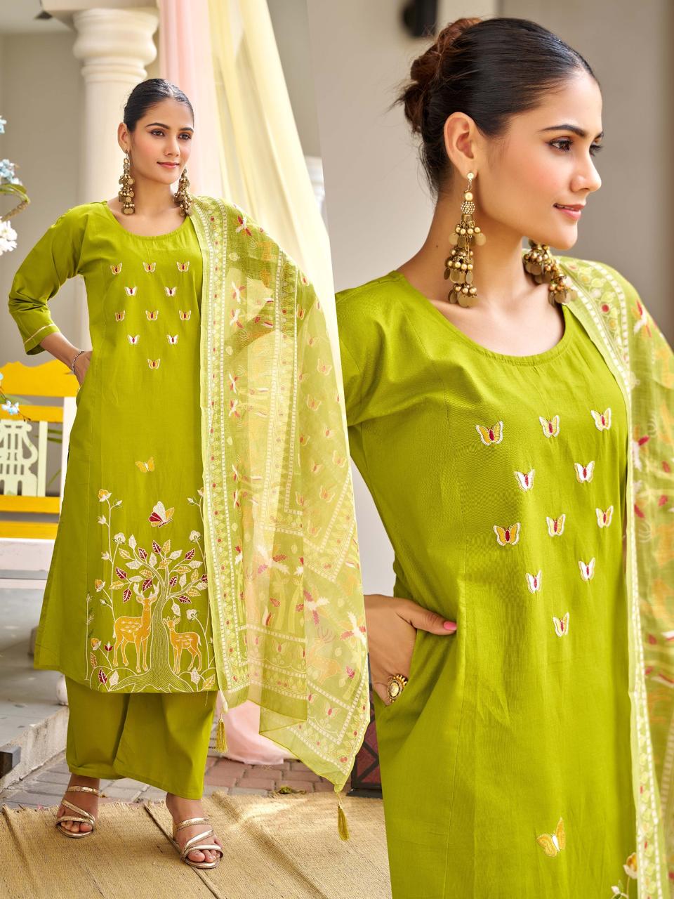 Naisha K 719 Dhabu Cotton Casual Wear Kurti Pant And Dupatta Collection
