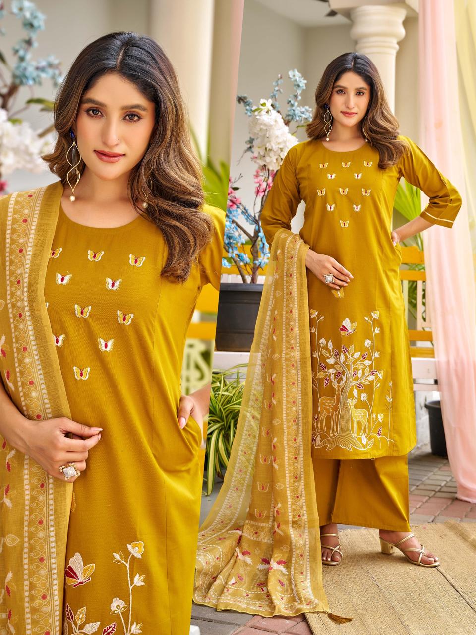 Naisha K 719 Dhabu Cotton Casual Wear Kurti Pant And Dupatta Collection