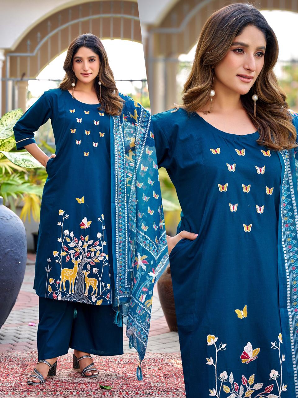 Naisha K 719 Dhabu Cotton Casual Wear Kurti Pant And Dupatta Collection