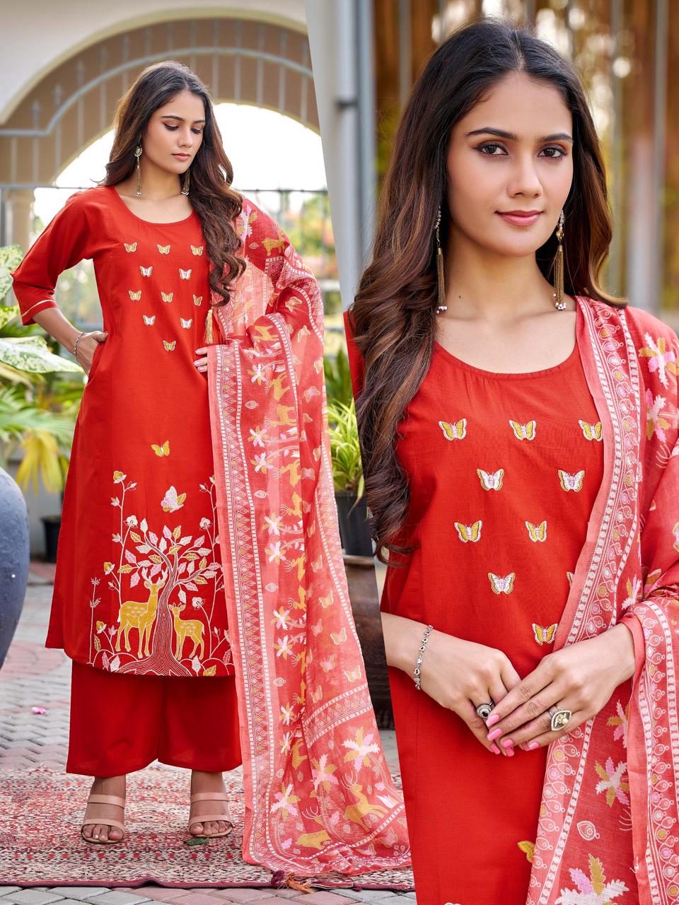 Naisha K 719 Dhabu Cotton Casual Wear Kurti Pant And Dupatta Collection