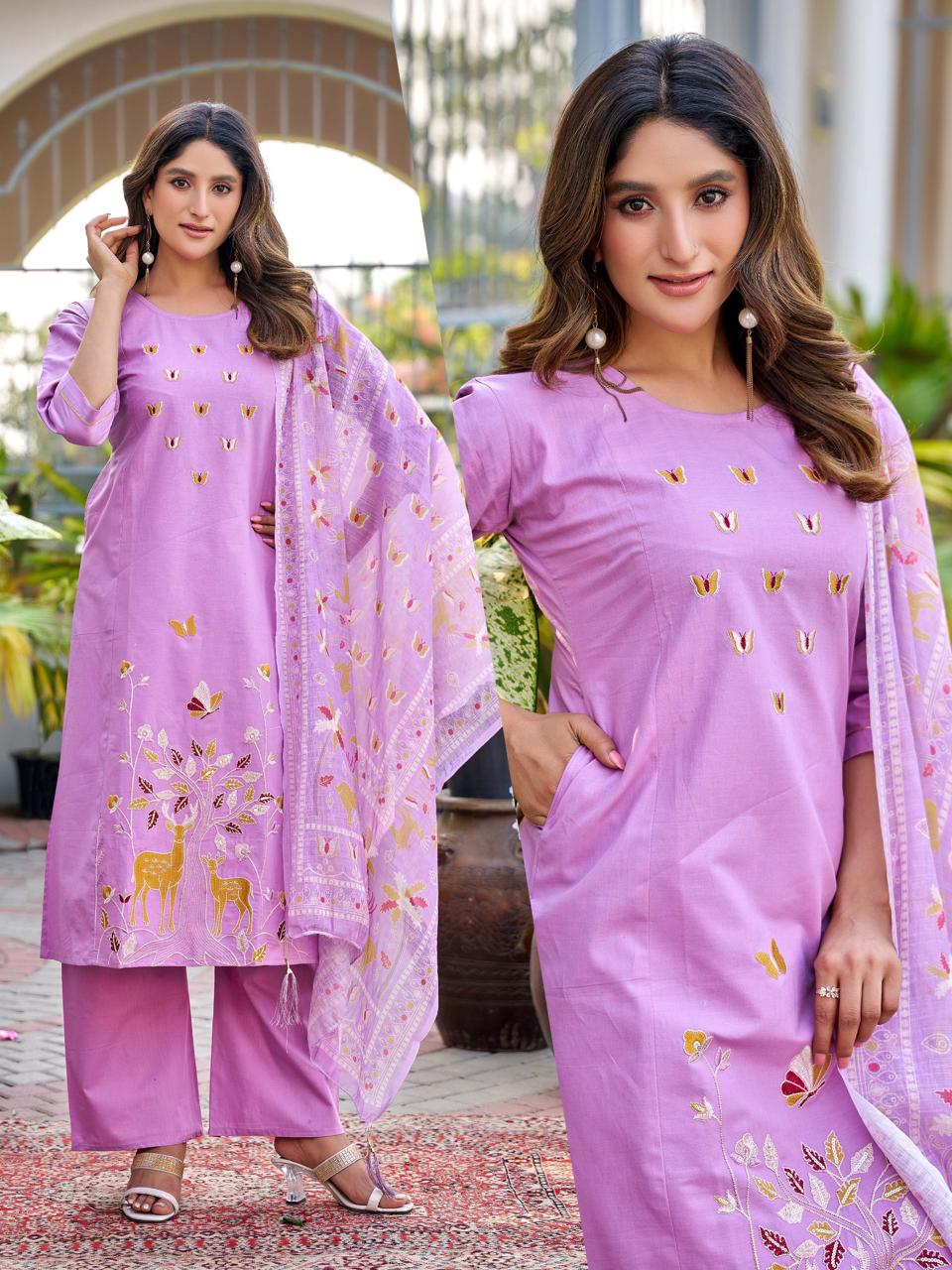 Naisha K 719 Dhabu Cotton Casual Wear Kurti Pant And Dupatta Collection