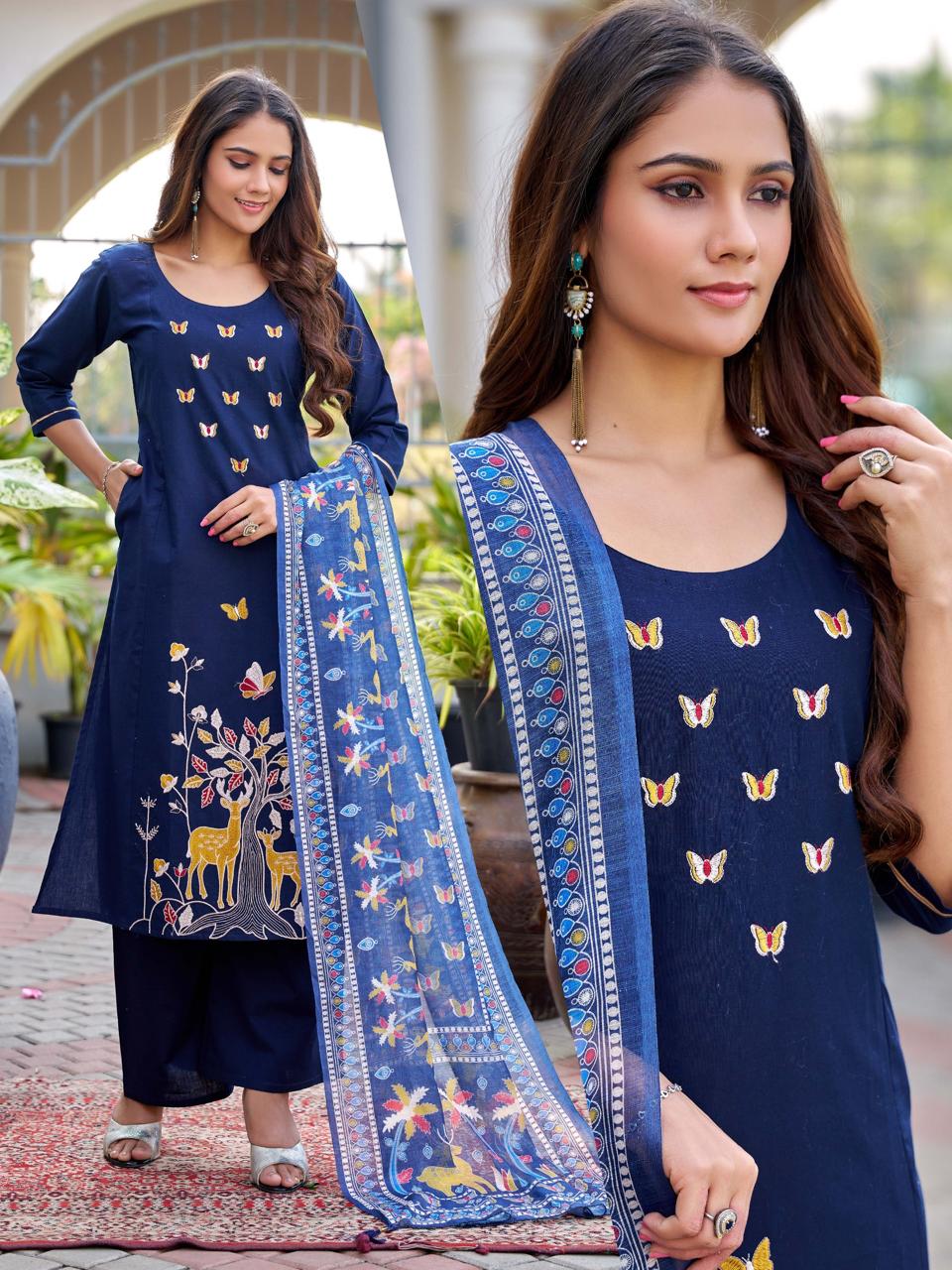 Naisha K 719 Dhabu Cotton Casual Wear Kurti Pant And Dupatta Collection
