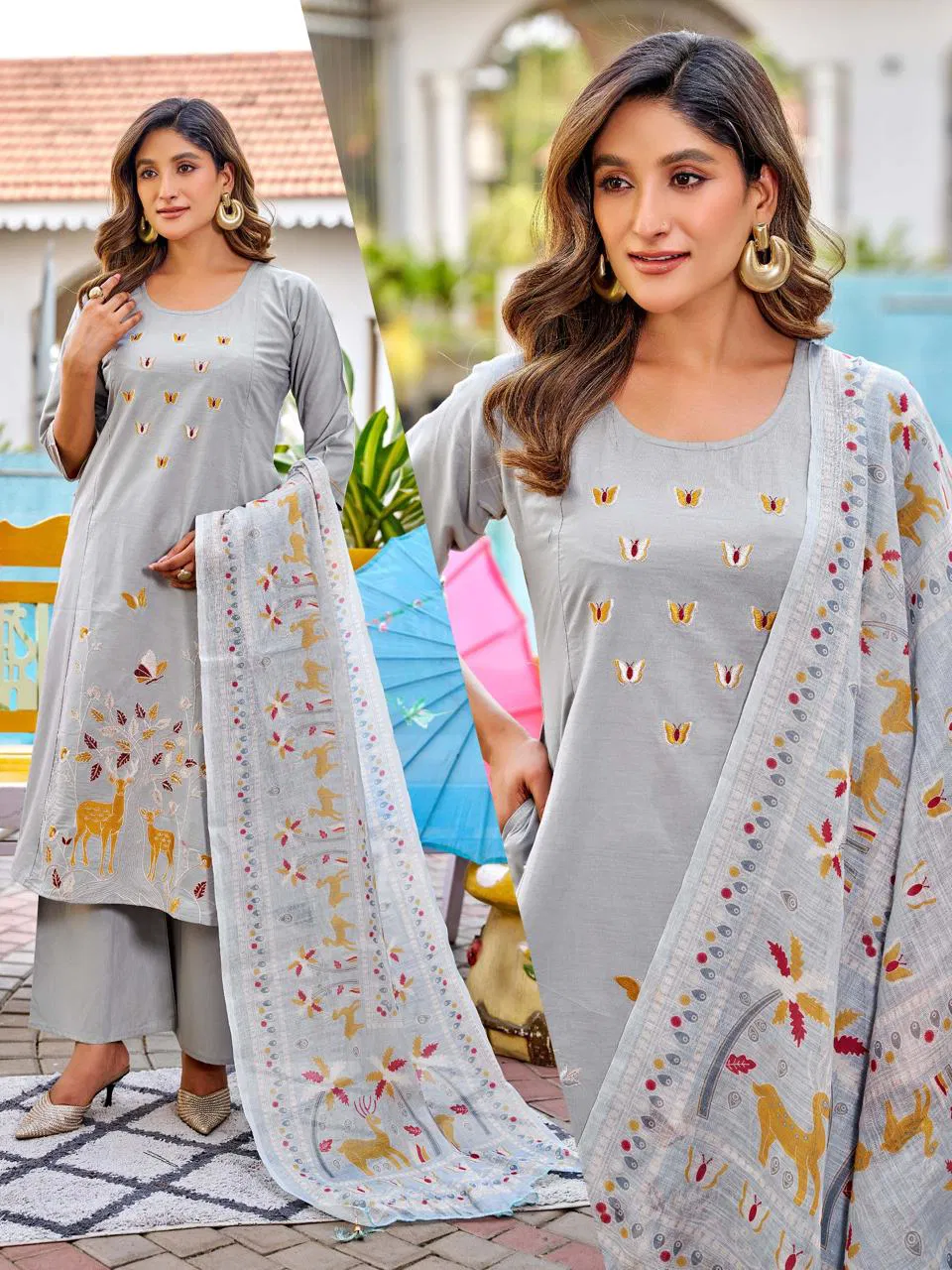 Naisha K 719 Dhabu Cotton Casual Wear Kurti Pant And Dupatta Collection