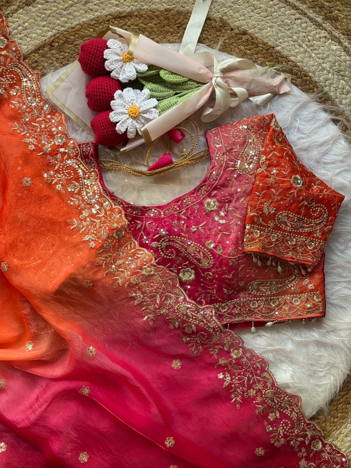 NCO 40 Soft Space Silk Embroidery Sequins Multi Thread Work Party Wear Saree