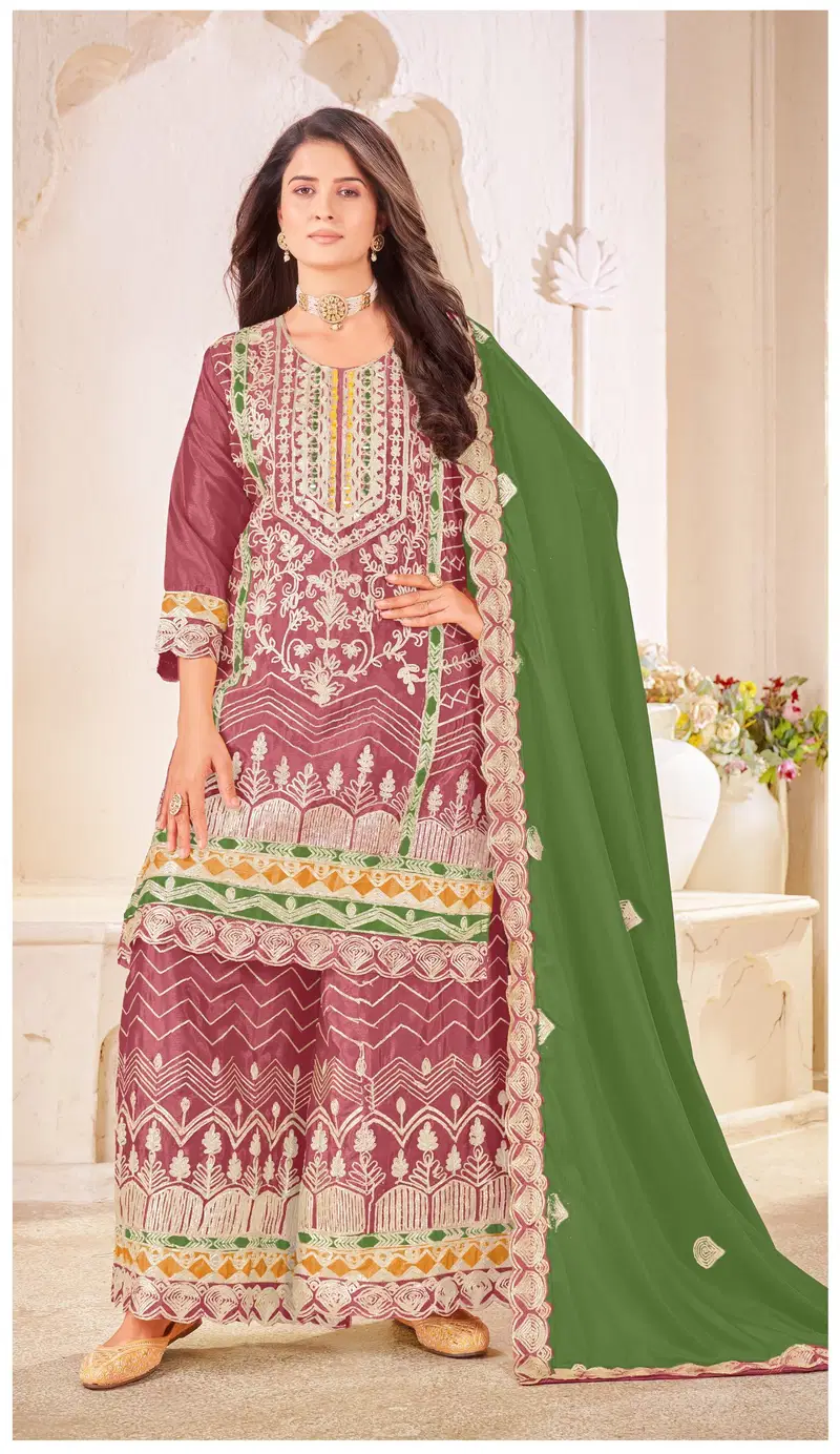 Khas 4489 A To C Chinon Silk Embroidery Work Pakistani Salwar Kameez