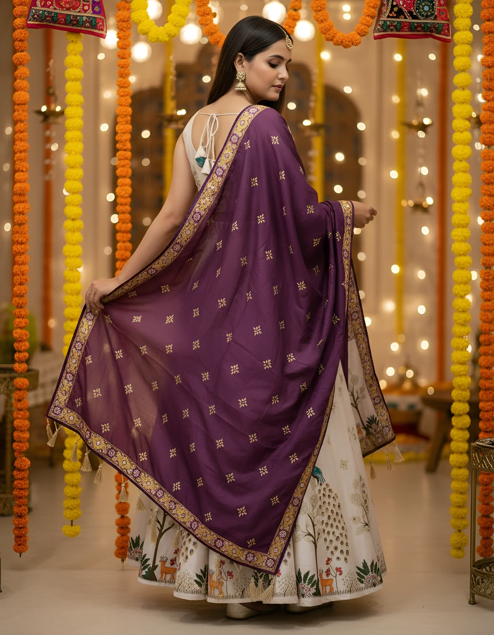 James white Mor Poly Cotton Rayon Lehenga Choli Collection