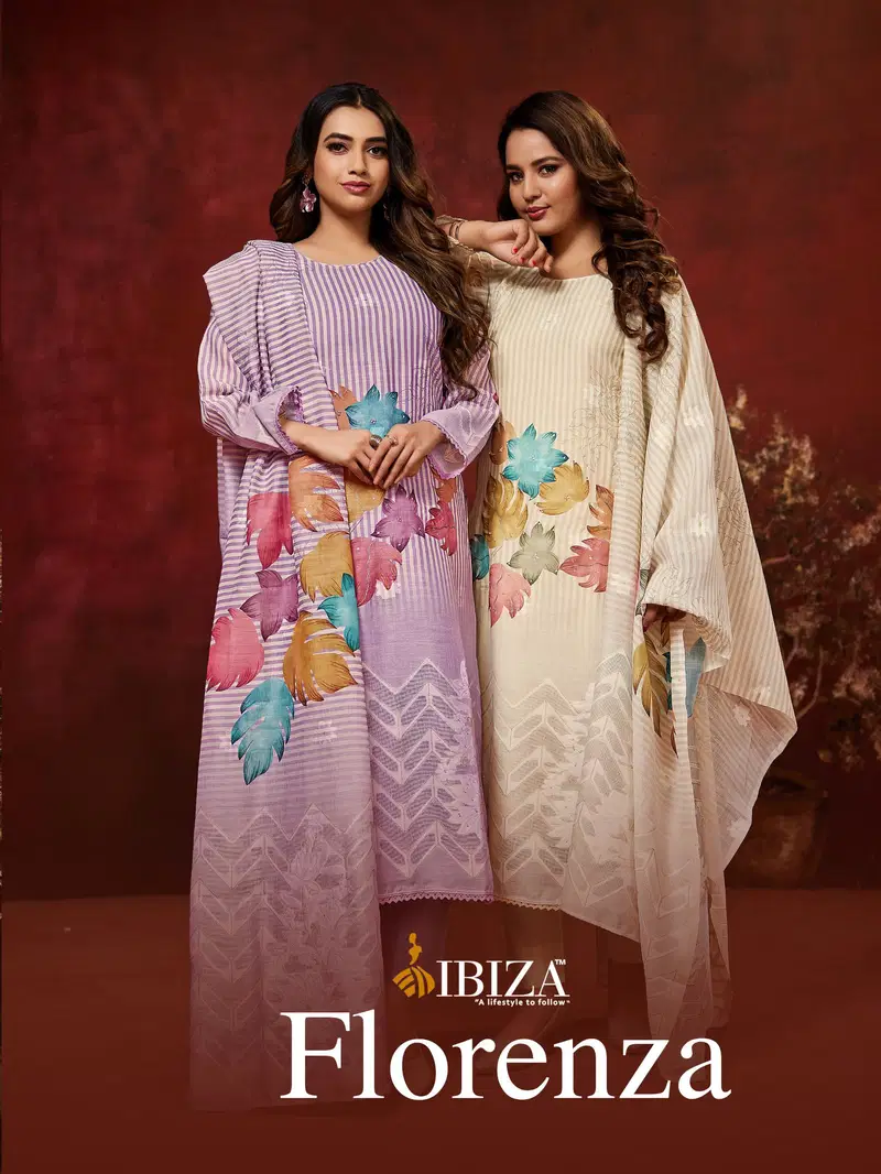Ibiza Florenza Linen Jacquard Digital Print Handwork Salwar Kameez