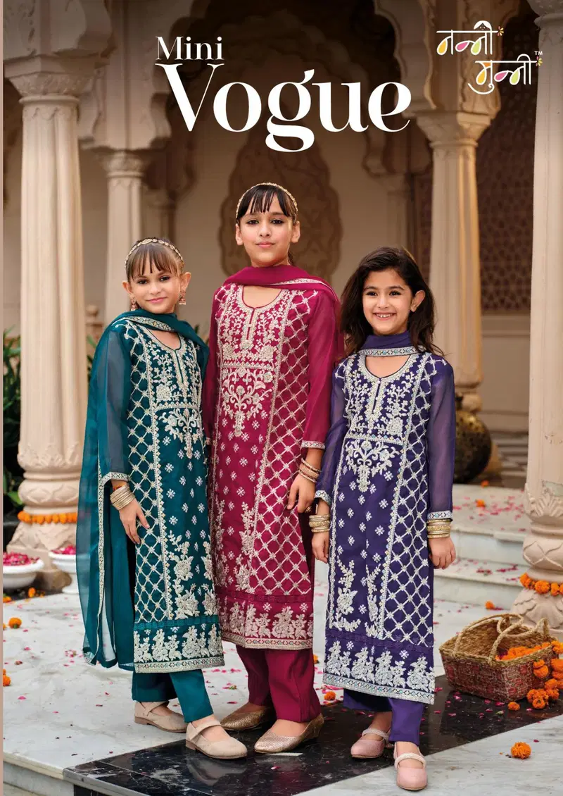 Nanni Munni Mini Vogue Organza With Embroidery Work Top Pant And Dupatta