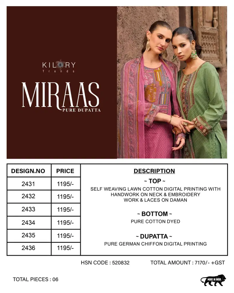 Kilory Miraas Lawn Cotton Digital Print Embroidery Salwar Kameez