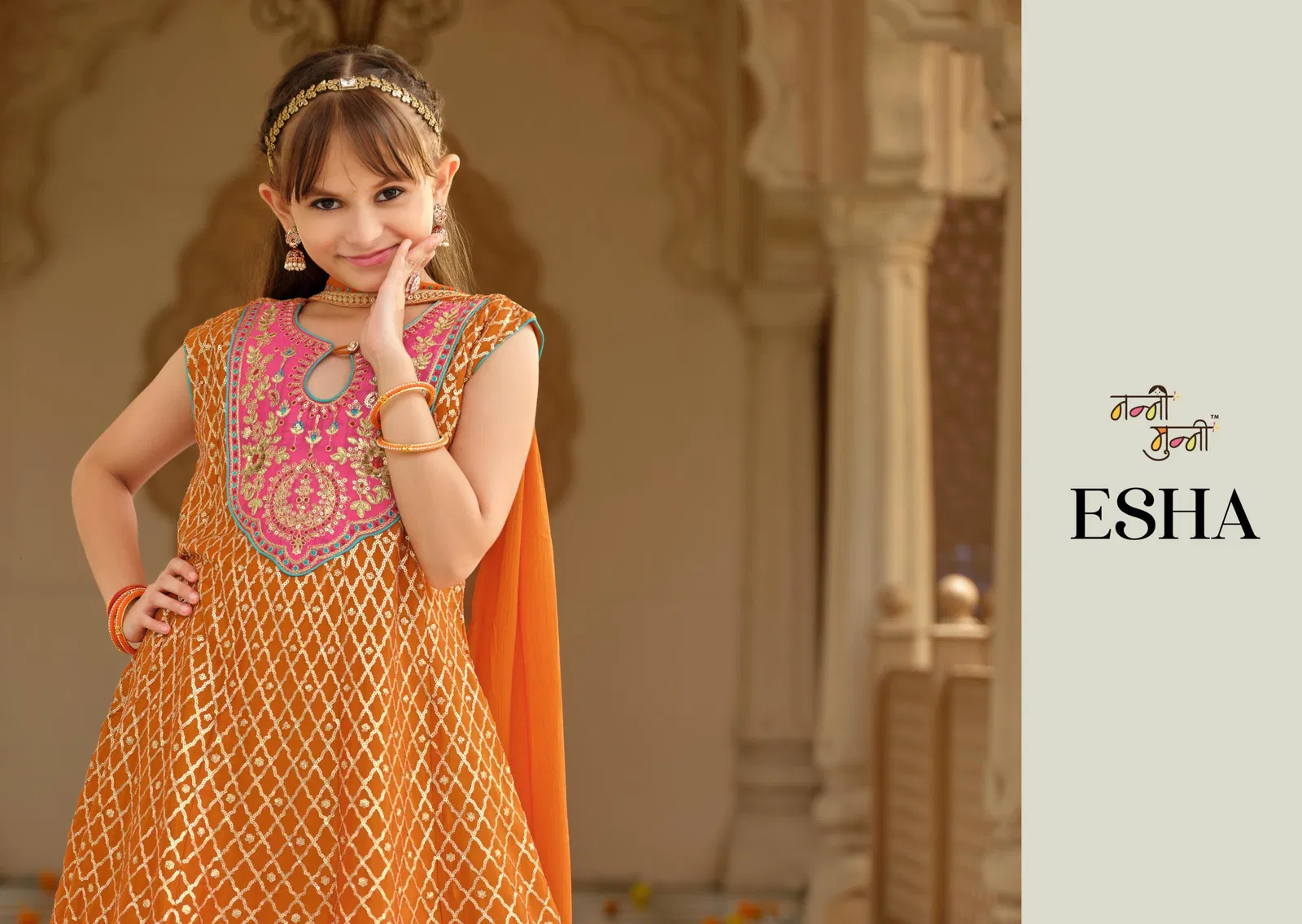 Nanni Munni Esha Chinon With Embroidery Work Top Dhoti And Dupatta