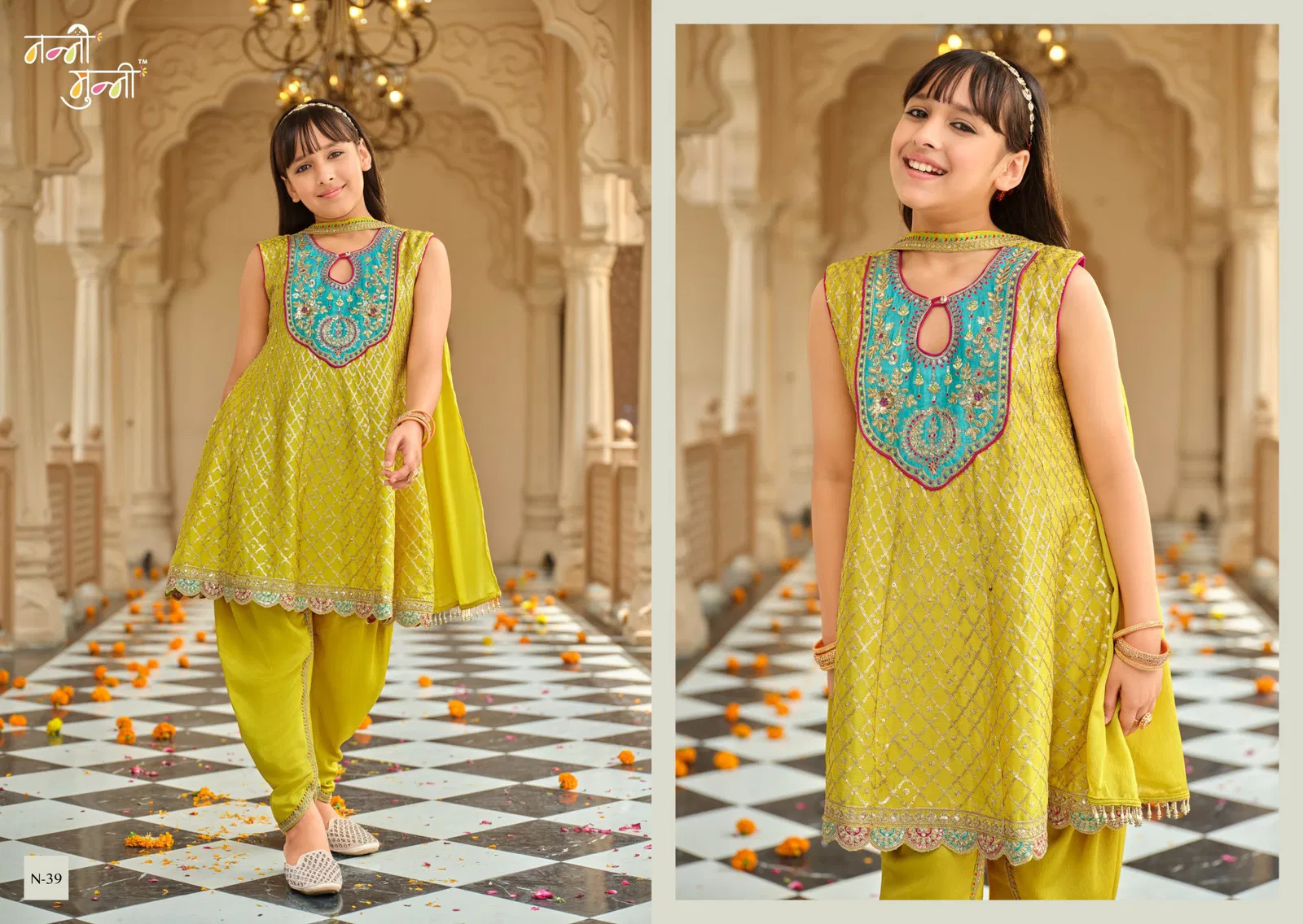 Nanni Munni Esha Chinon With Embroidery Work Top Dhoti And Dupatta