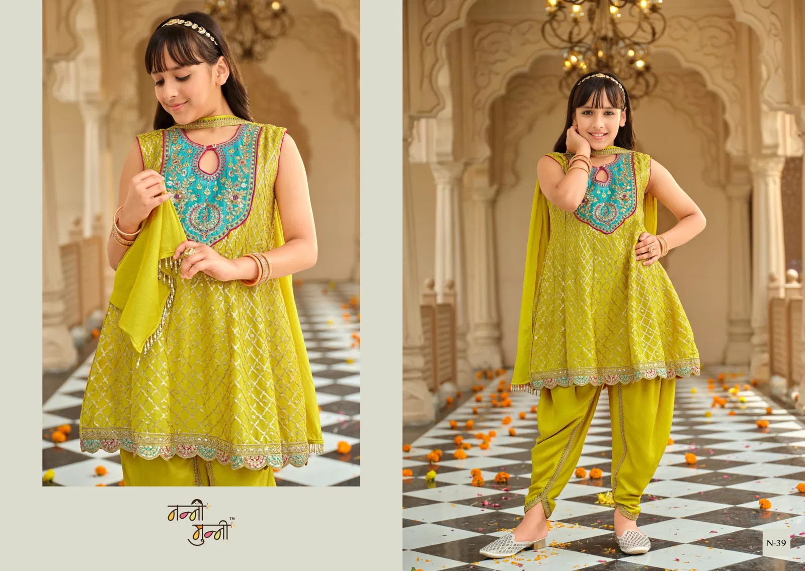 Nanni Munni Esha Chinon With Embroidery Work Top Dhoti And Dupatta
