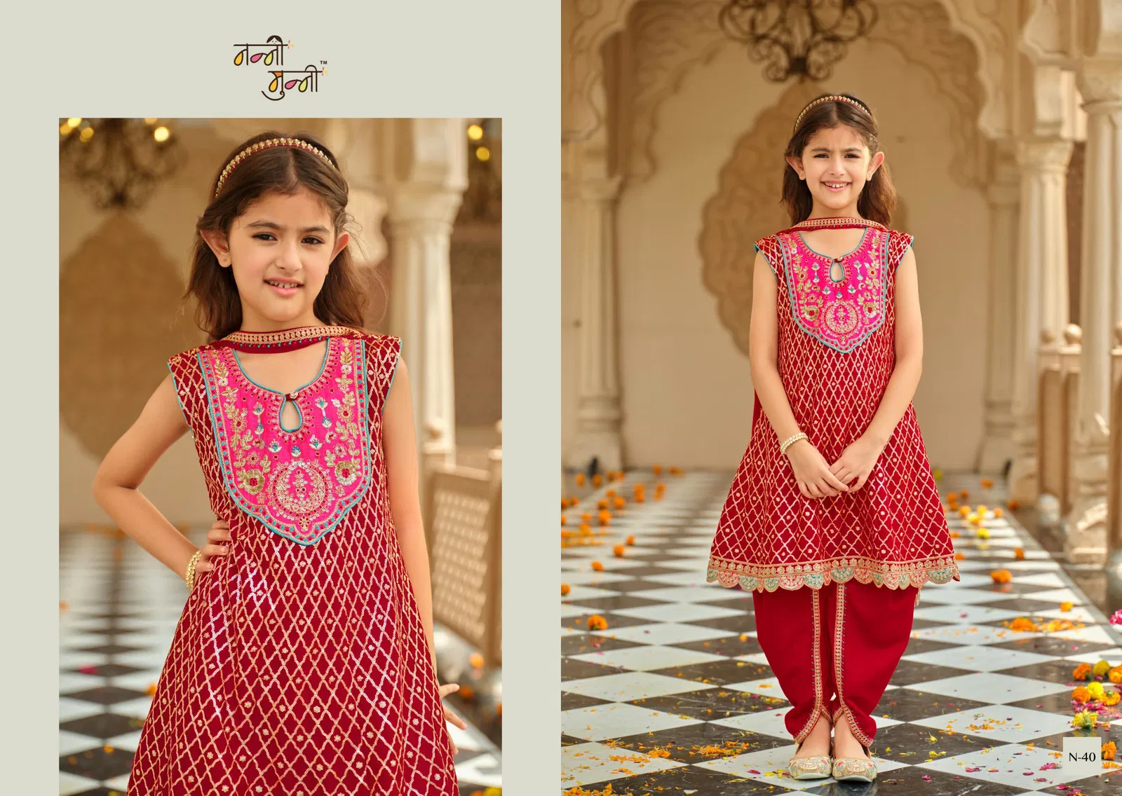 Nanni Munni Esha Chinon With Embroidery Work Top Dhoti And Dupatta