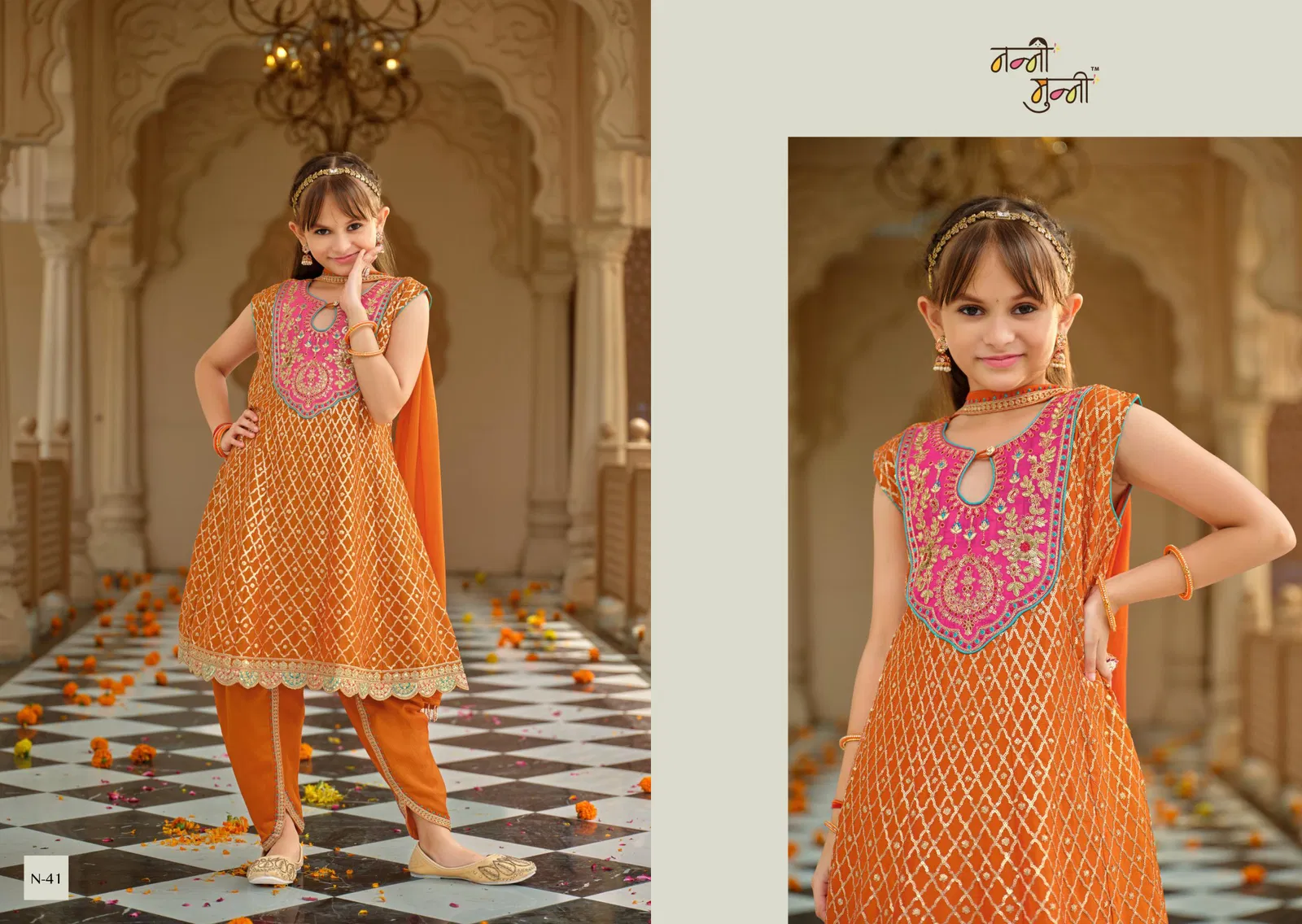Nanni Munni Esha Chinon With Embroidery Work Top Dhoti And Dupatta