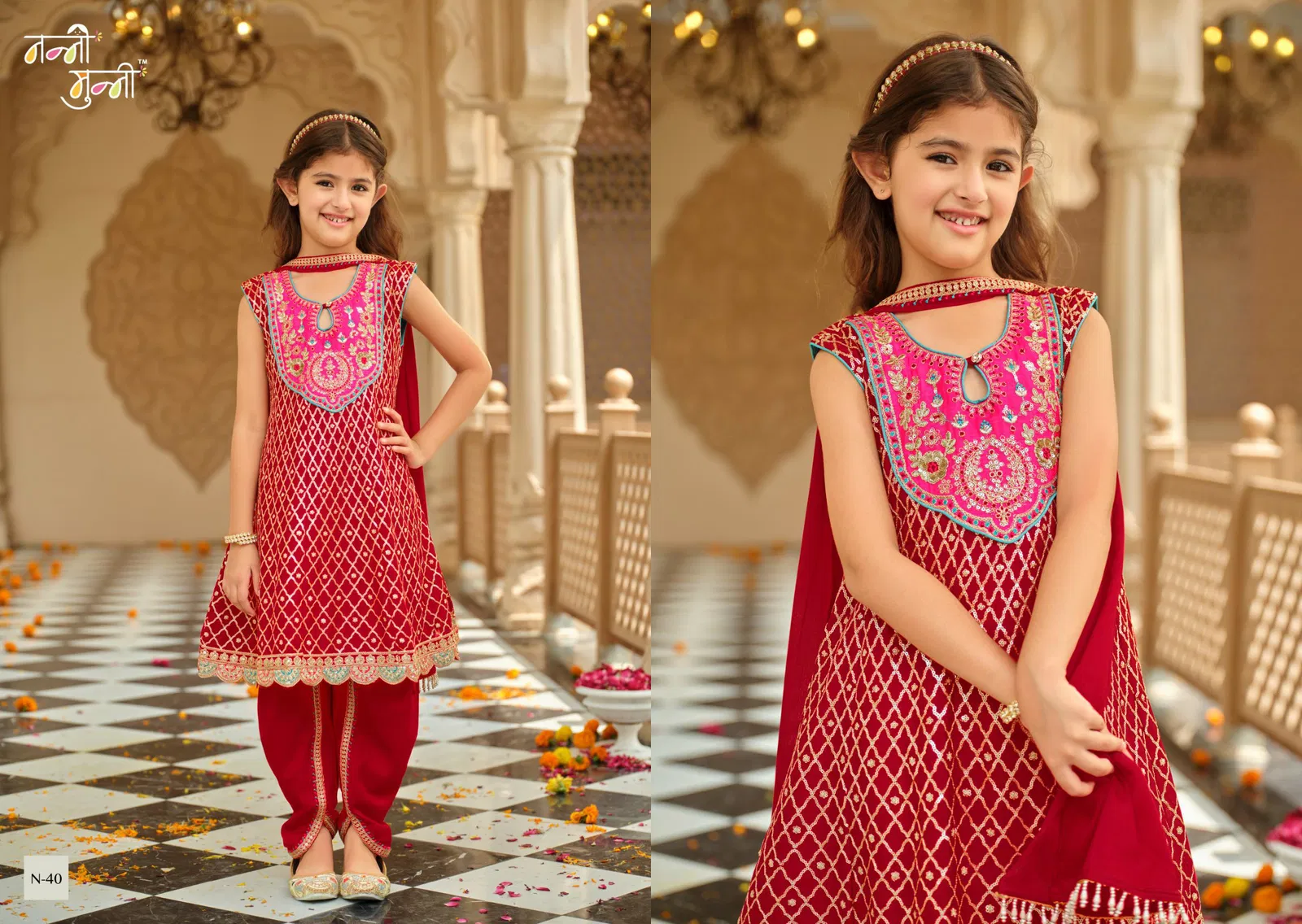 Nanni Munni Esha Chinon With Embroidery Work Top Dhoti And Dupatta